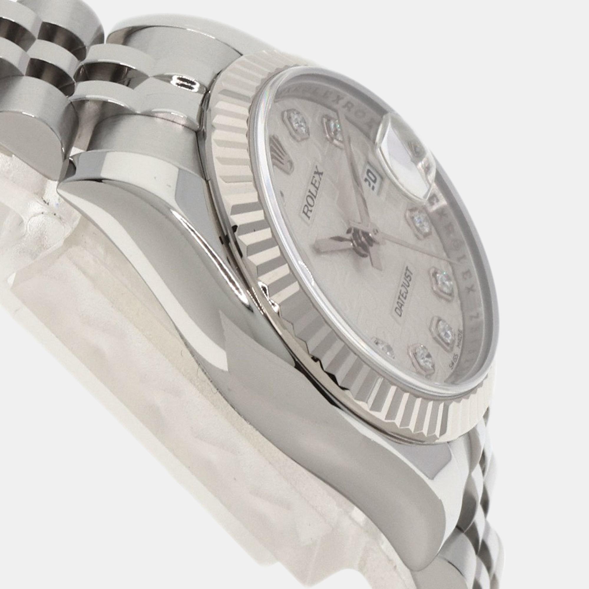 Rolex Silver Stainless Steel Diamond Datejust 179174 Automatic Women's Wristwatch 36 Mm