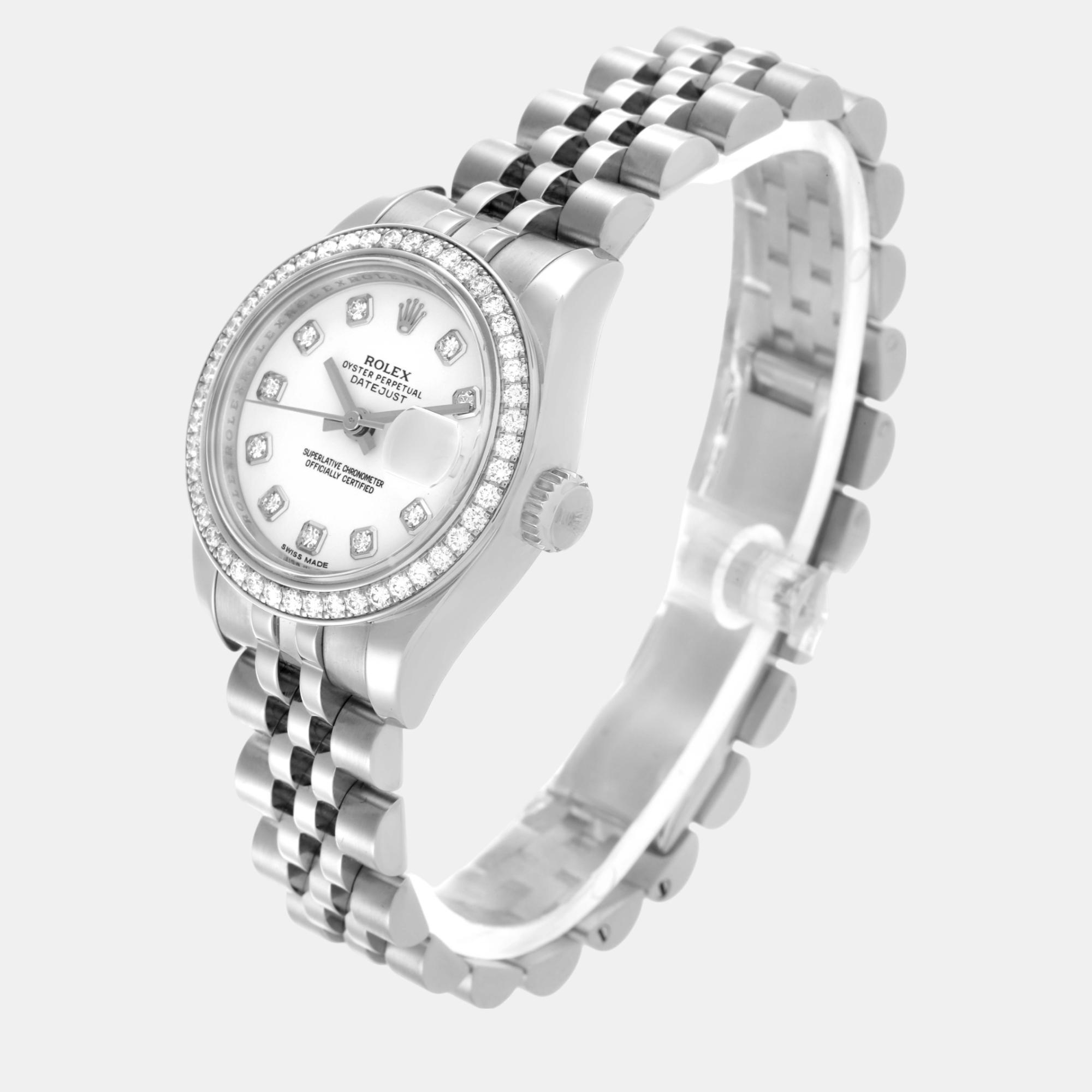 Rolex Datejust 26 Steel White Gold Diamond Ladies Watch 179384