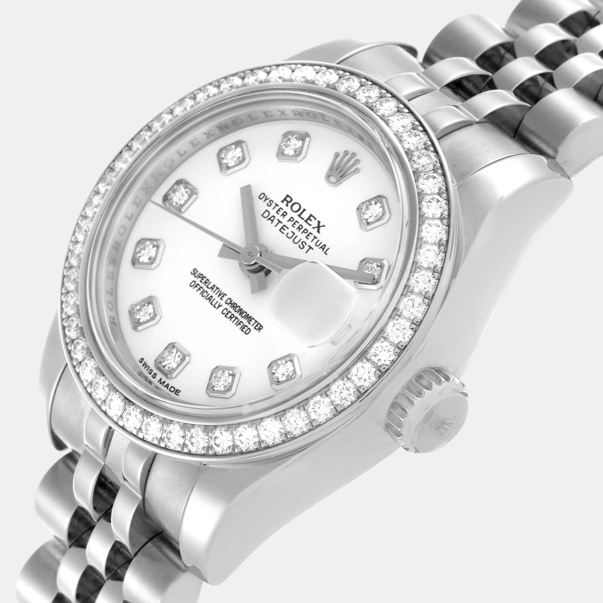 Rolex Datejust 26 Steel White Gold Diamond Ladies Watch 179384