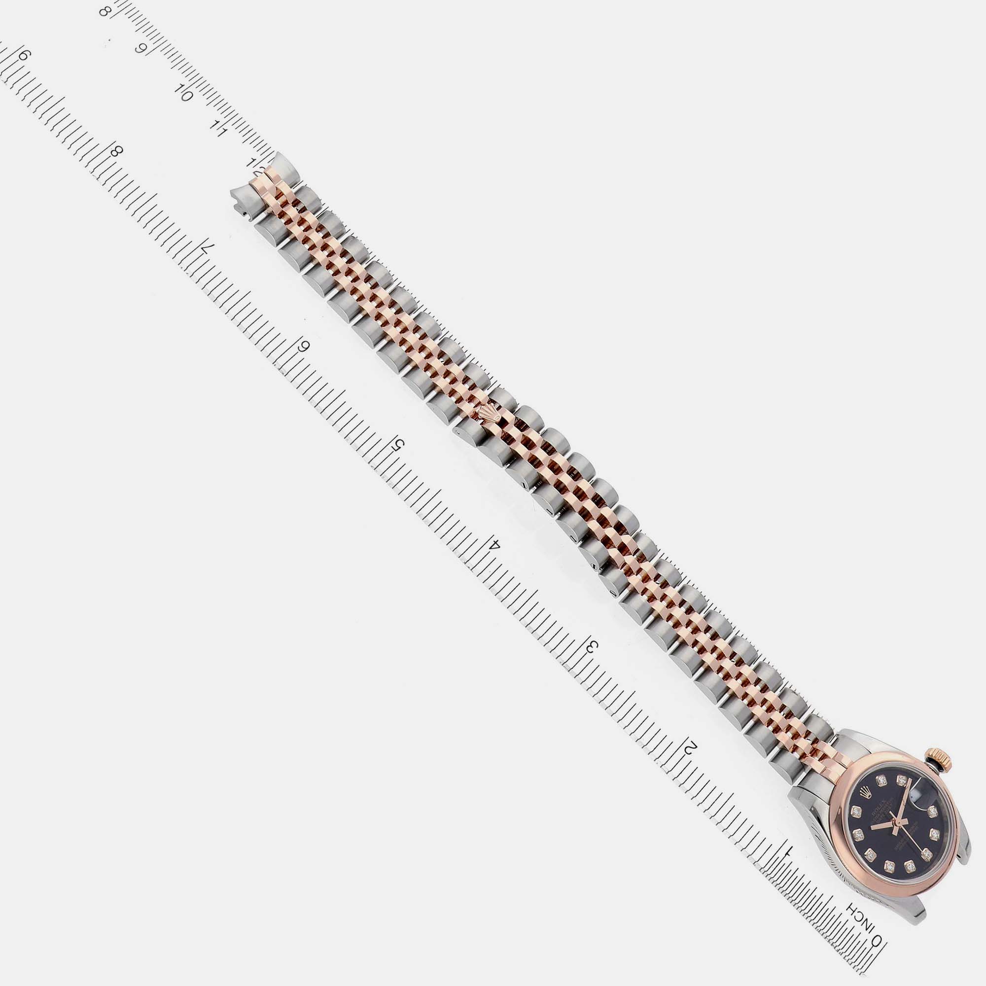 Rolex Datejust Steel Rose Gold Black Diamond Dial Ladies Watch 179161