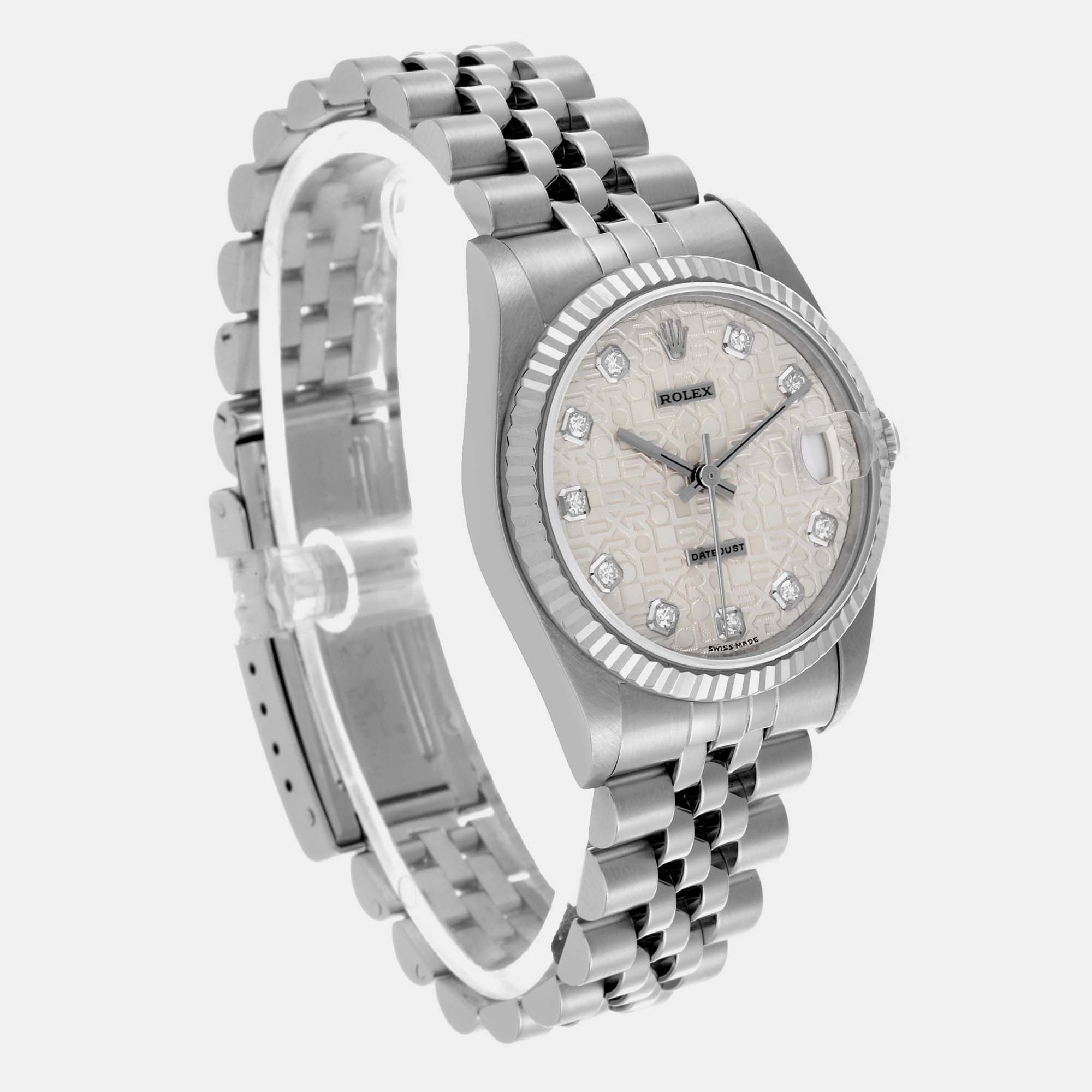 Rolex Datejust Midsize Steel White Gold Diamond Dial Ladies Watch 68274