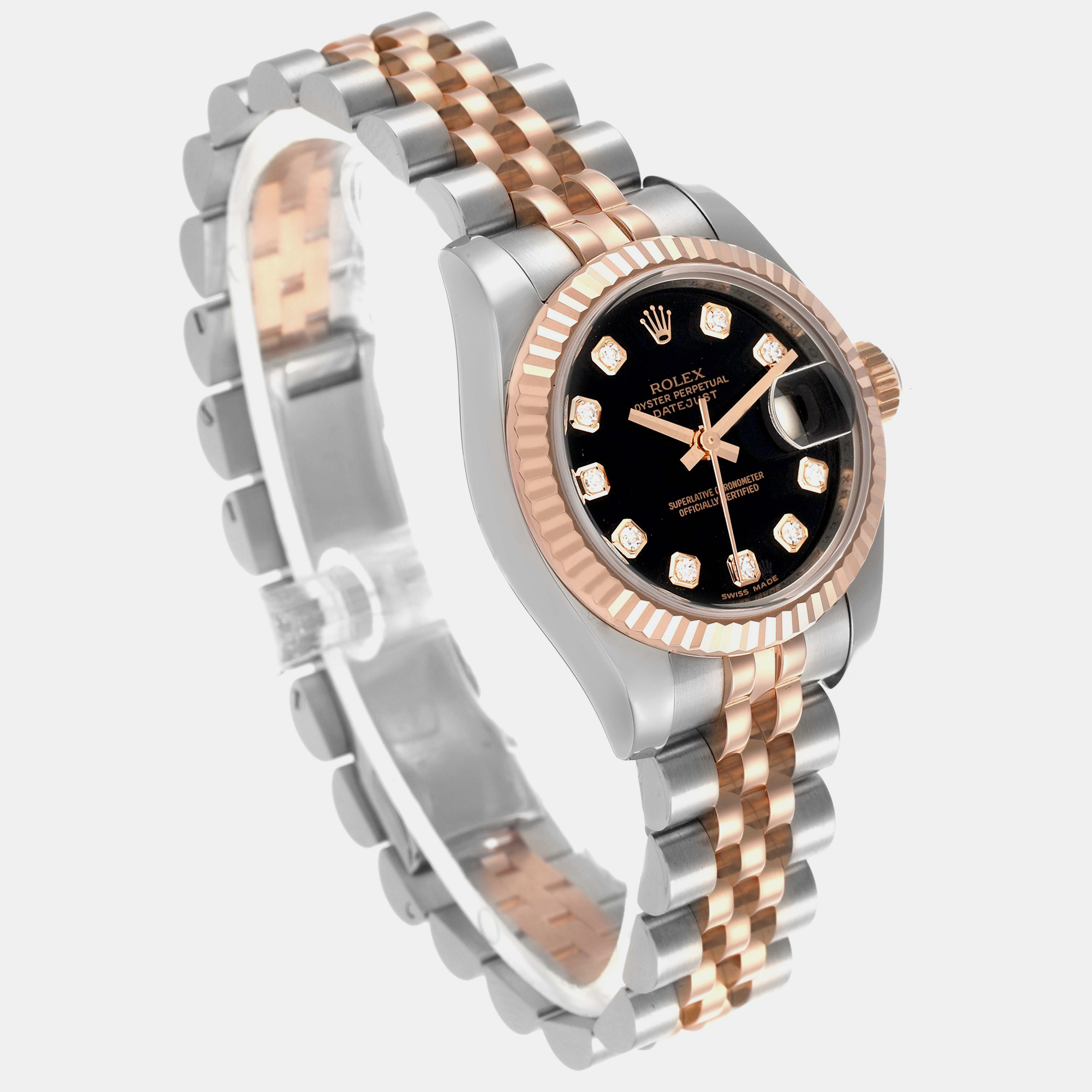 Rolex Datejust Steel Rose Gold Black Diamond Dial Ladies Watch 179171