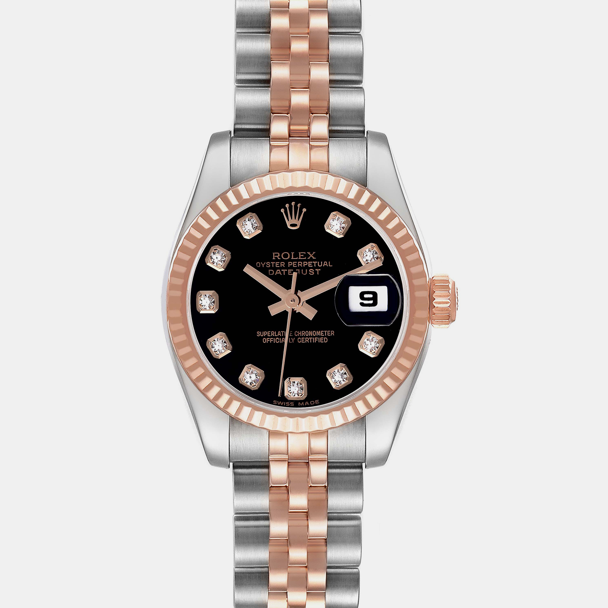 Rolex Datejust Steel Rose Gold Black Diamond Dial Ladies Watch 179171