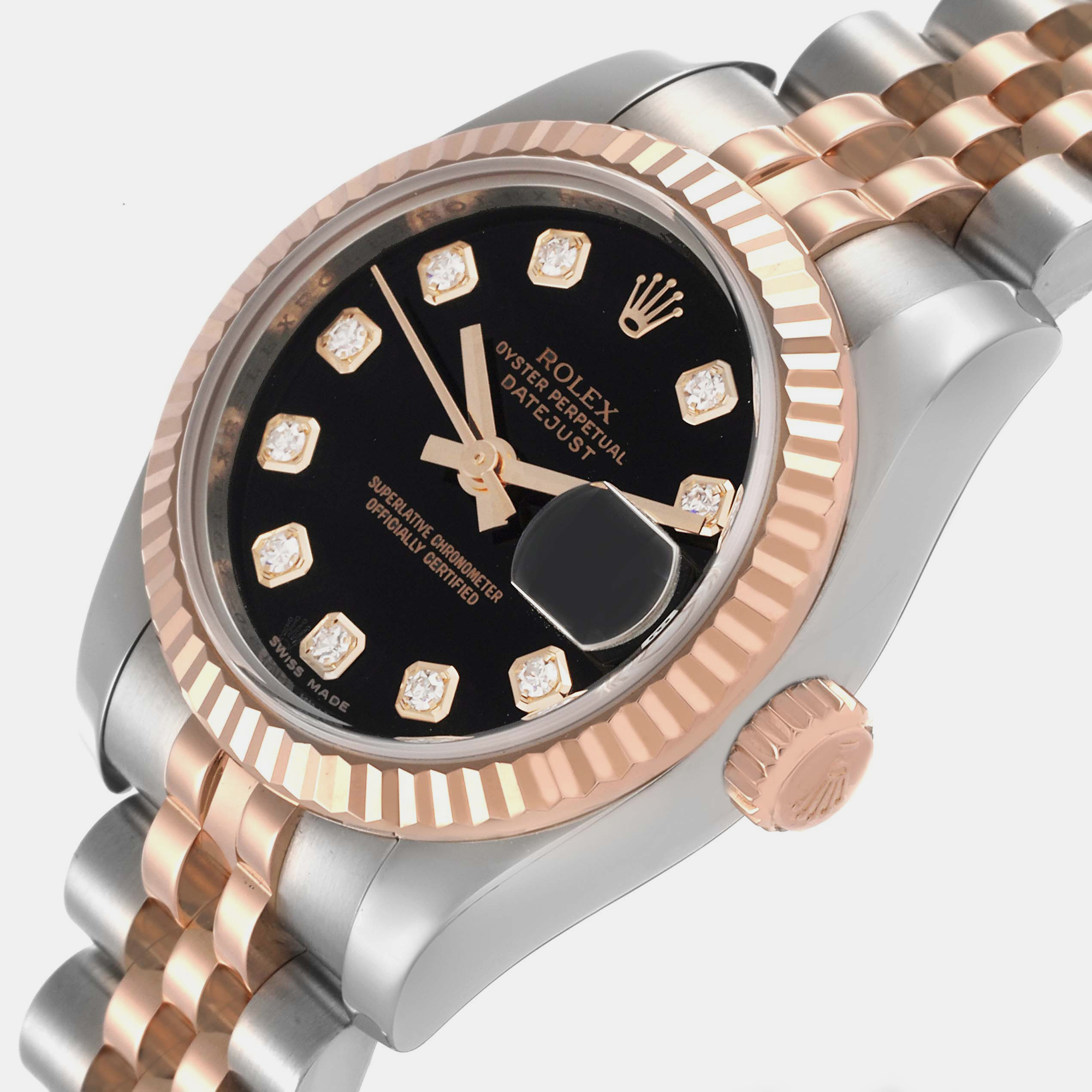 Rolex Datejust Steel Rose Gold Black Diamond Dial Ladies Watch 179171