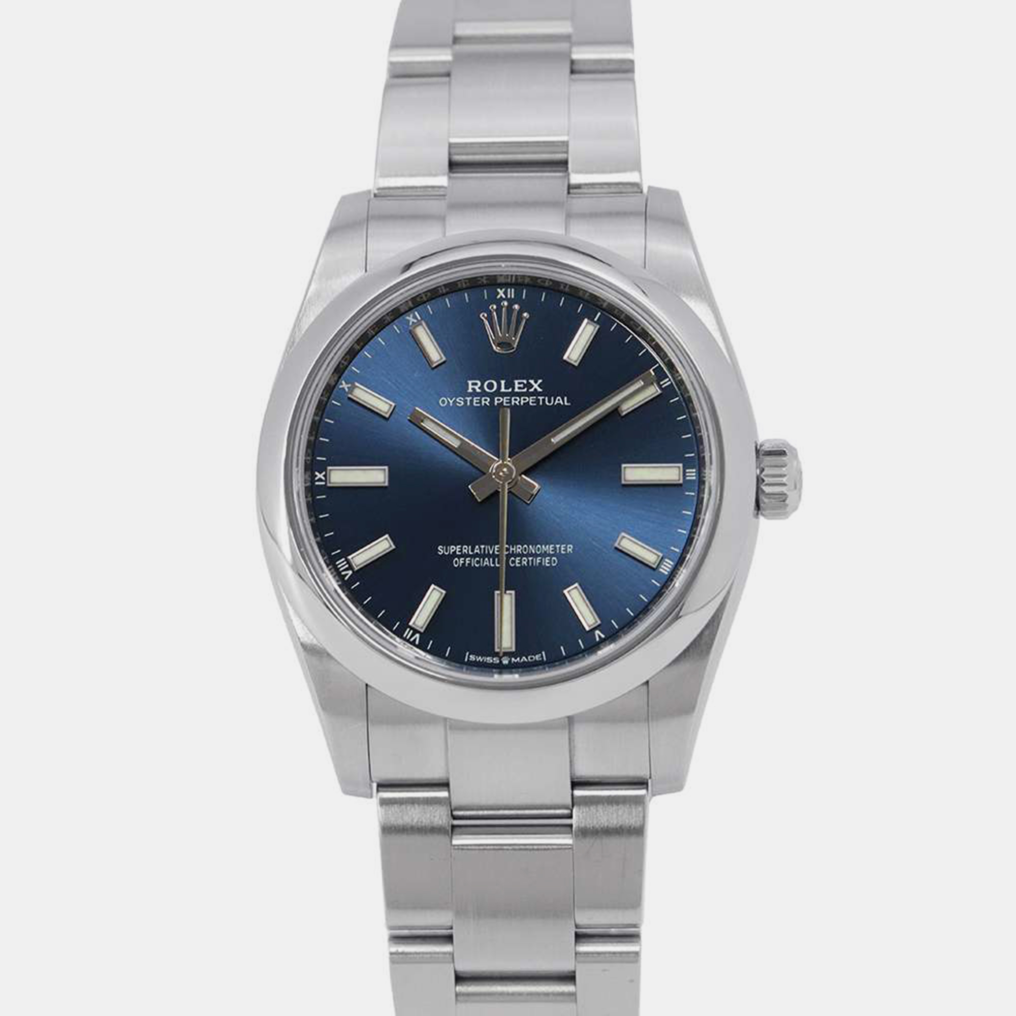 Rolex Blue Stainless Steel Oyster Perpetual 124200 Automatic Men's Wristwatch 34 Mm