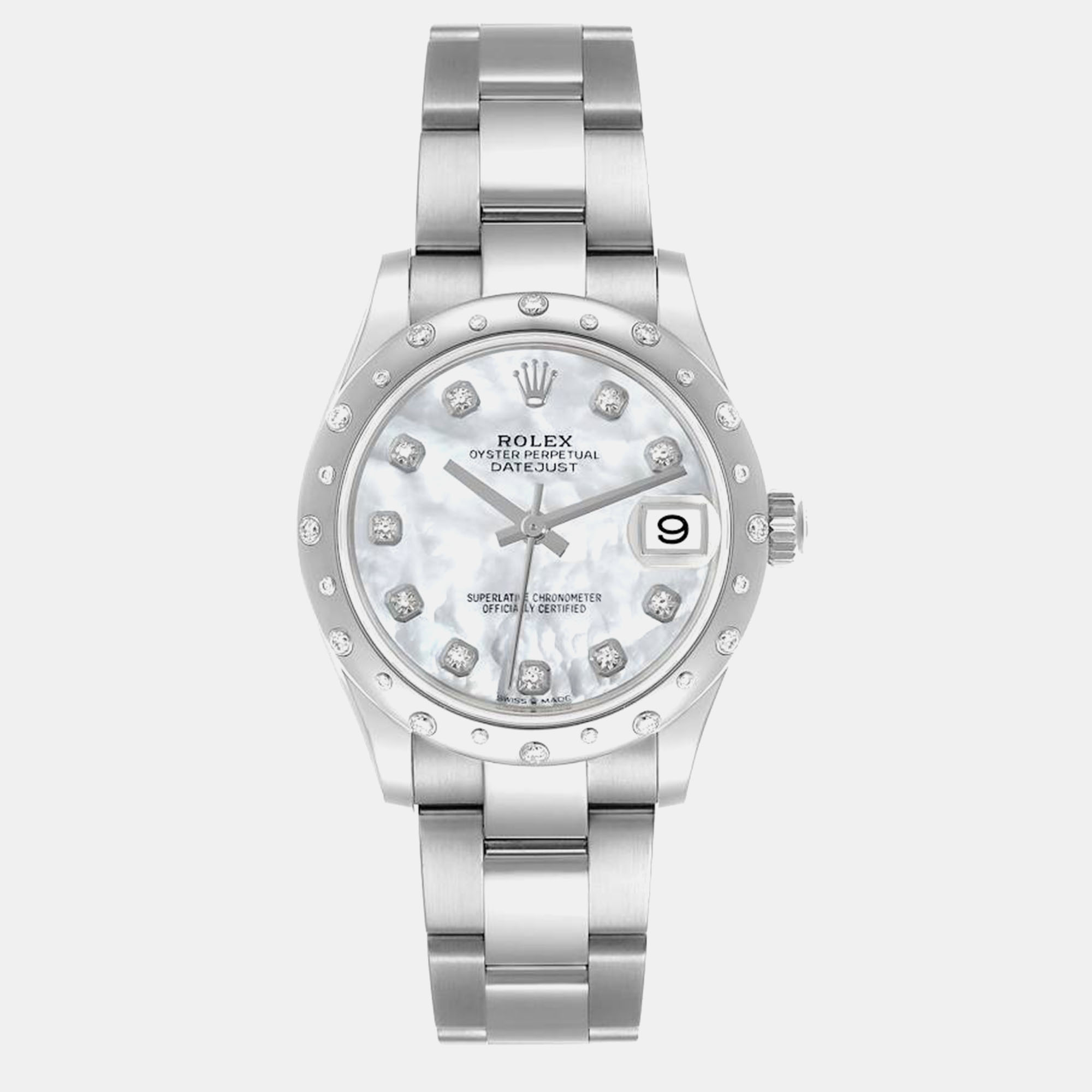 Rolex Datejust Midsize Steel White Gold Mother of Pearl Diamond Dial Watch 278344, Silver
Rolex Datejust Midsize Steel White Gold Mother of Pearl Diamond Dial Watch 278344, Silver