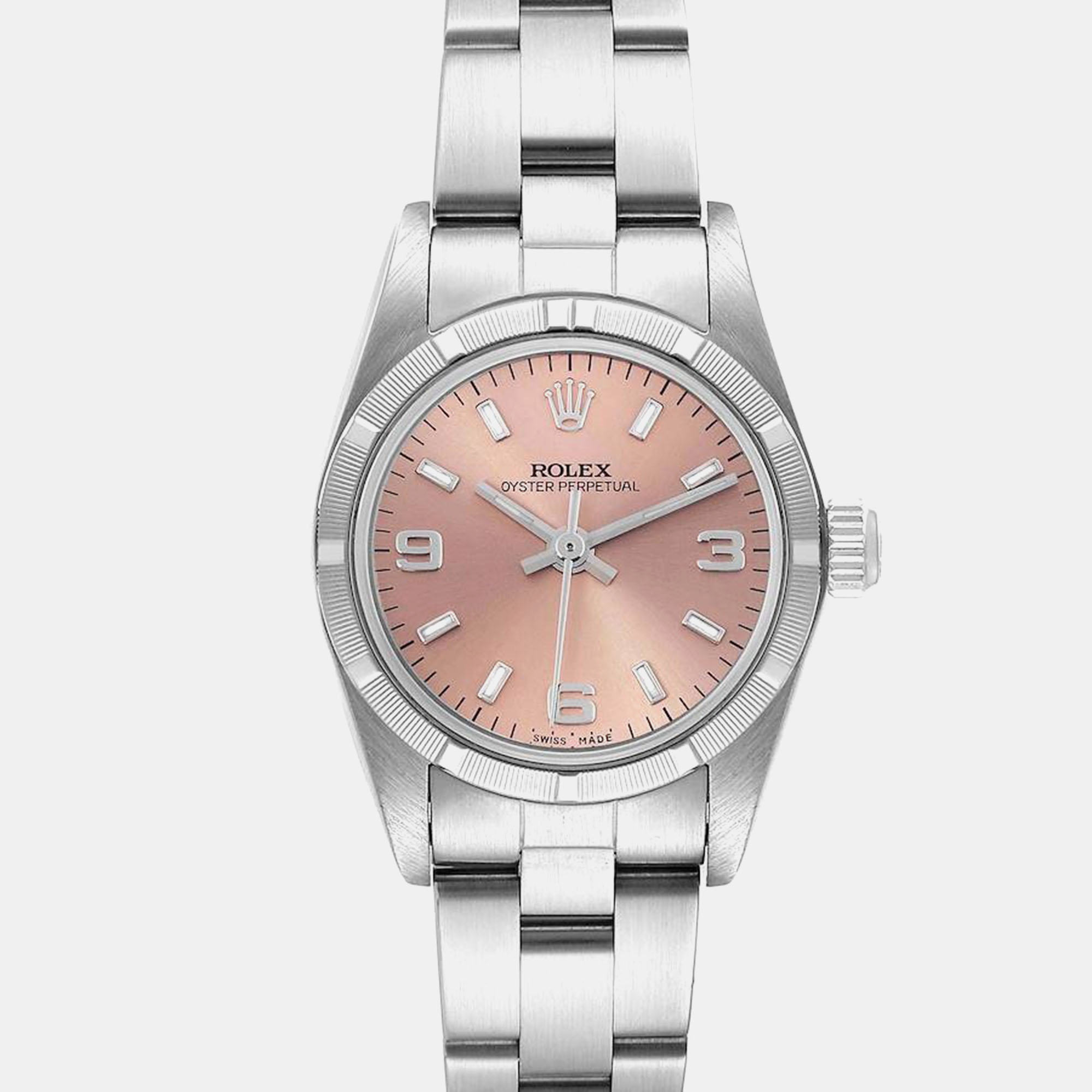 Rolex Oyster Perpetual Salmon Dial Steel Ladies Watch 76030