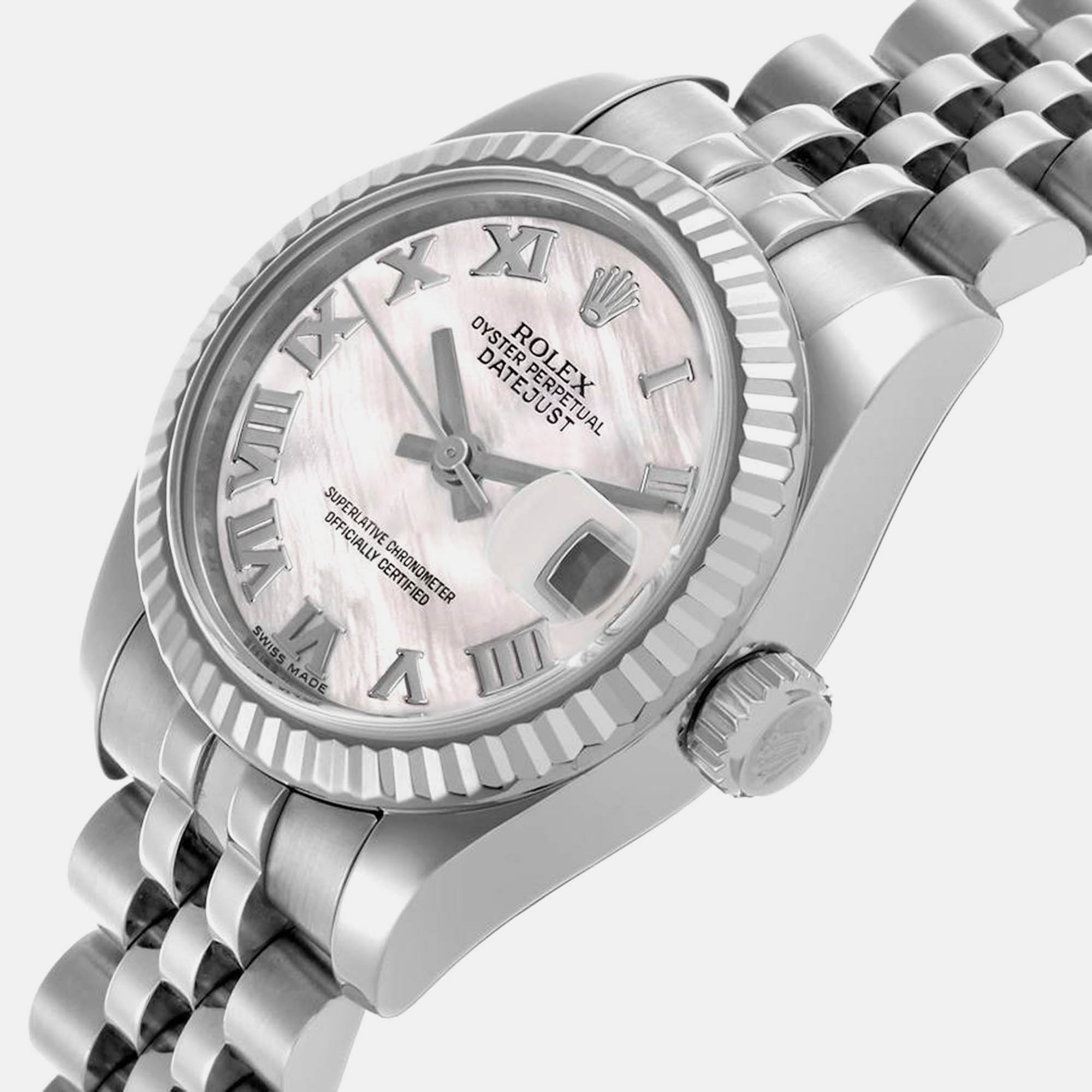 Rolex Datejust Steel White Gold Mother Of Pearl Roman Dial Ladies Watch 179174