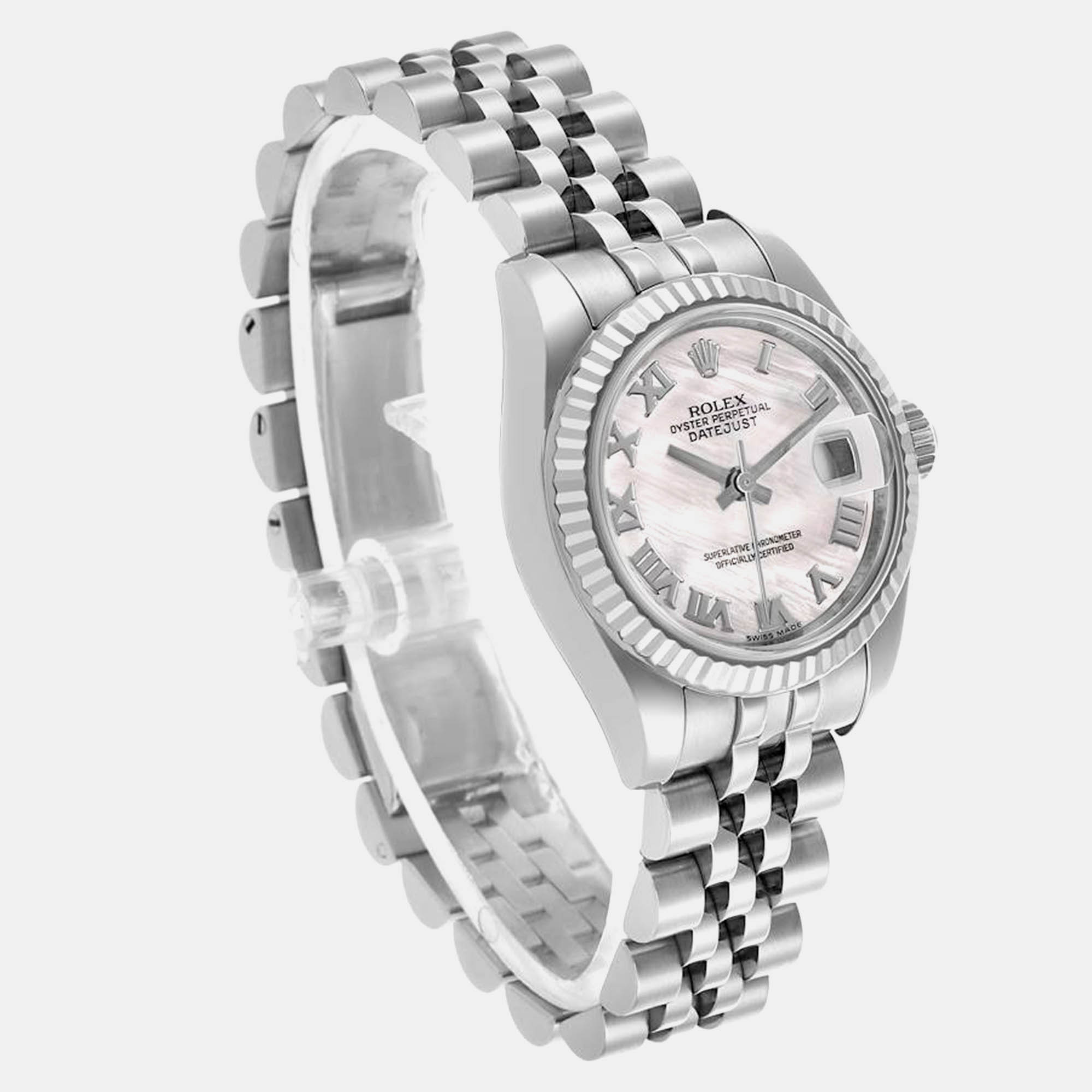 Rolex Datejust Steel White Gold Mother Of Pearl Roman Dial Ladies Watch 179174