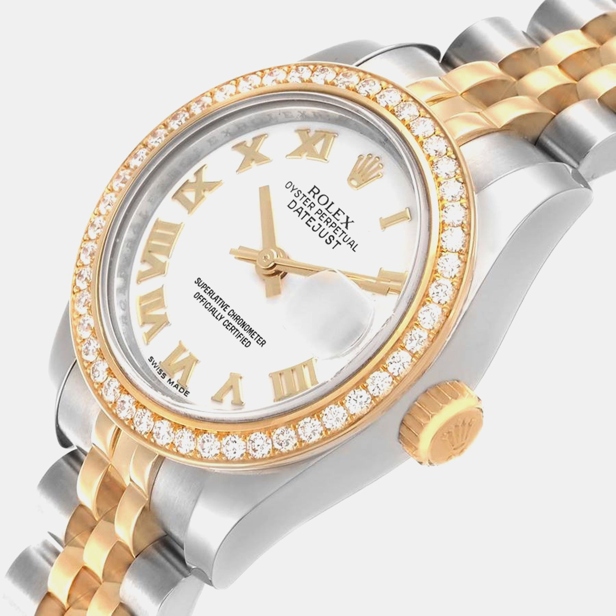 Rolex Datejust Steel Yellow Gold White Roman Dial Ladies Watch 179383 26 Mm