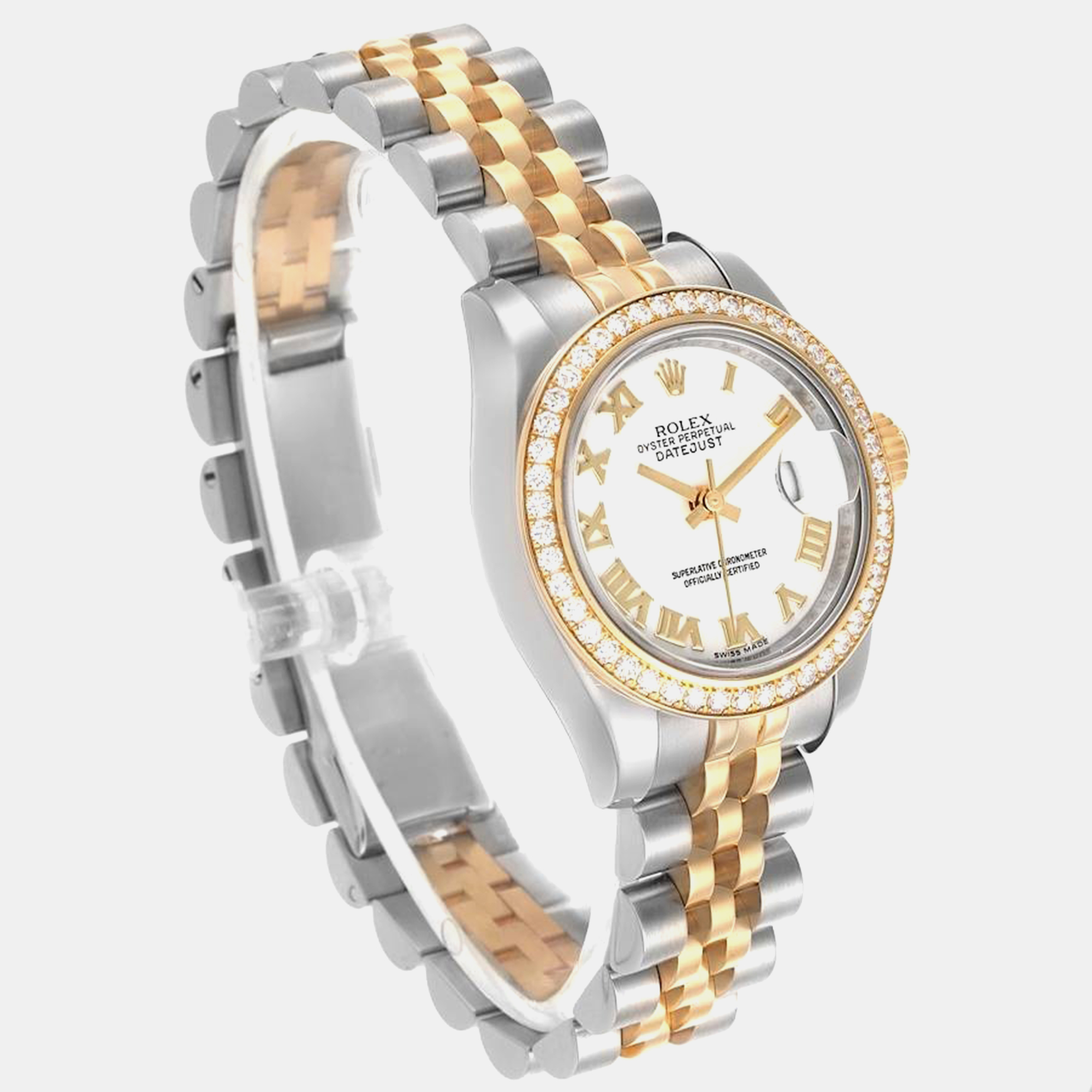 Rolex Datejust Steel Yellow Gold White Roman Dial Ladies Watch 179383 26 Mm