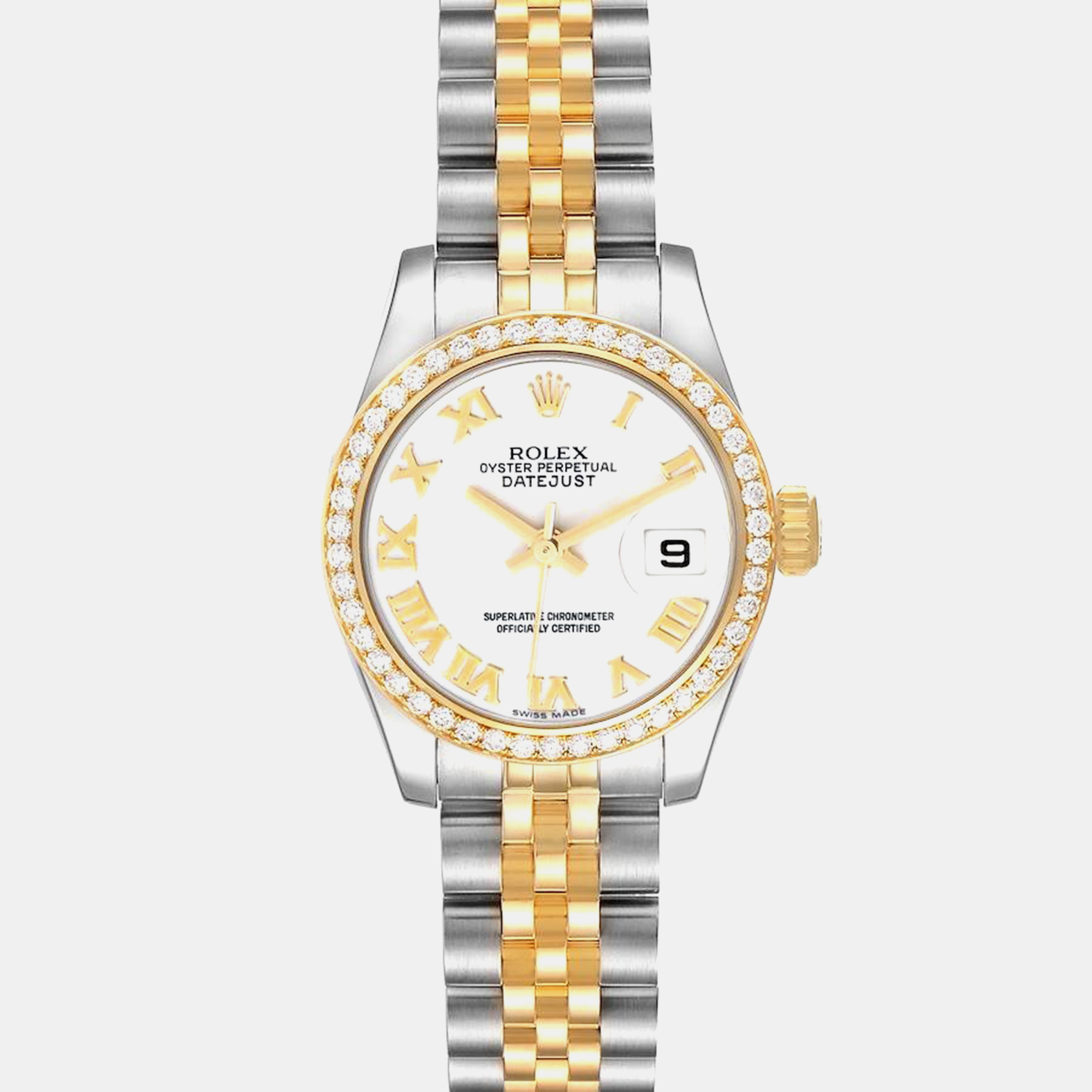 Rolex Datejust Steel Yellow Gold White Roman Dial Ladies Watch 179383 26 Mm