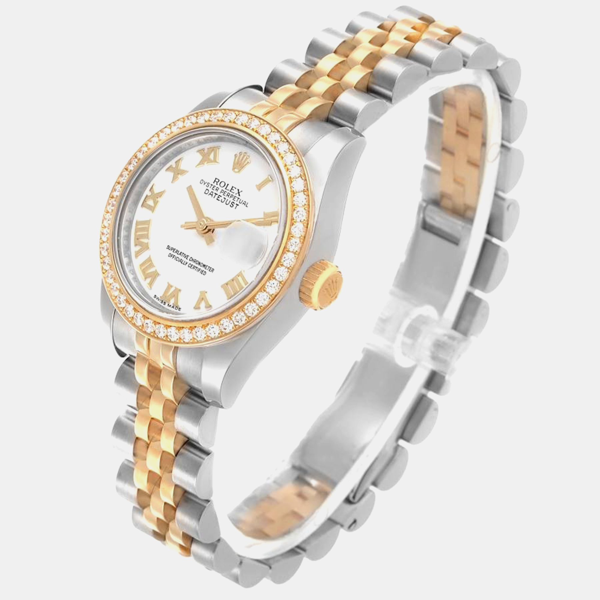 Rolex Datejust Steel Yellow Gold White Roman Dial Ladies Watch 179383 26 Mm