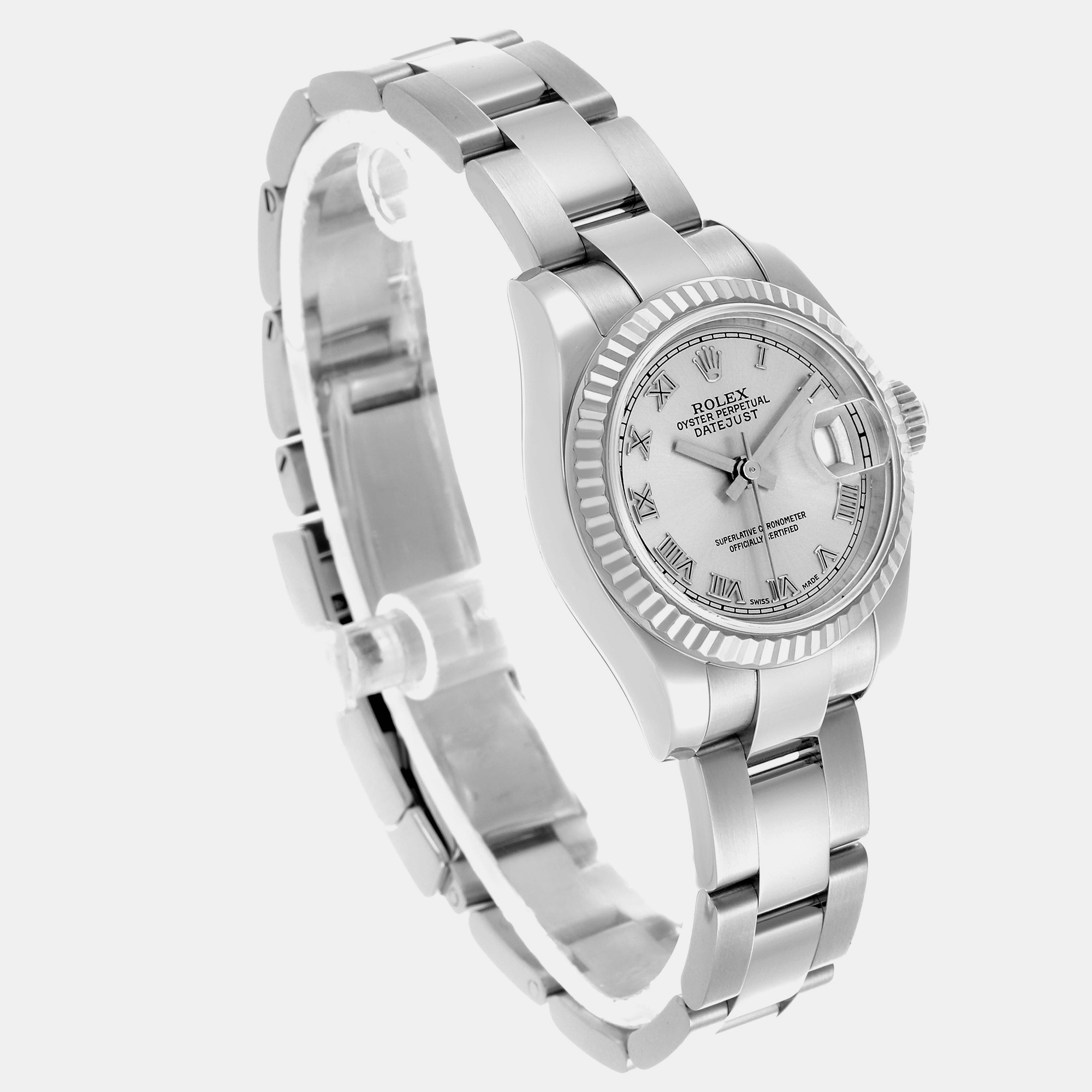 Rolex Silver 18k White Gold Stainless Steel Datejust 179174 Automatic Women's Wristwatch 26 Mm