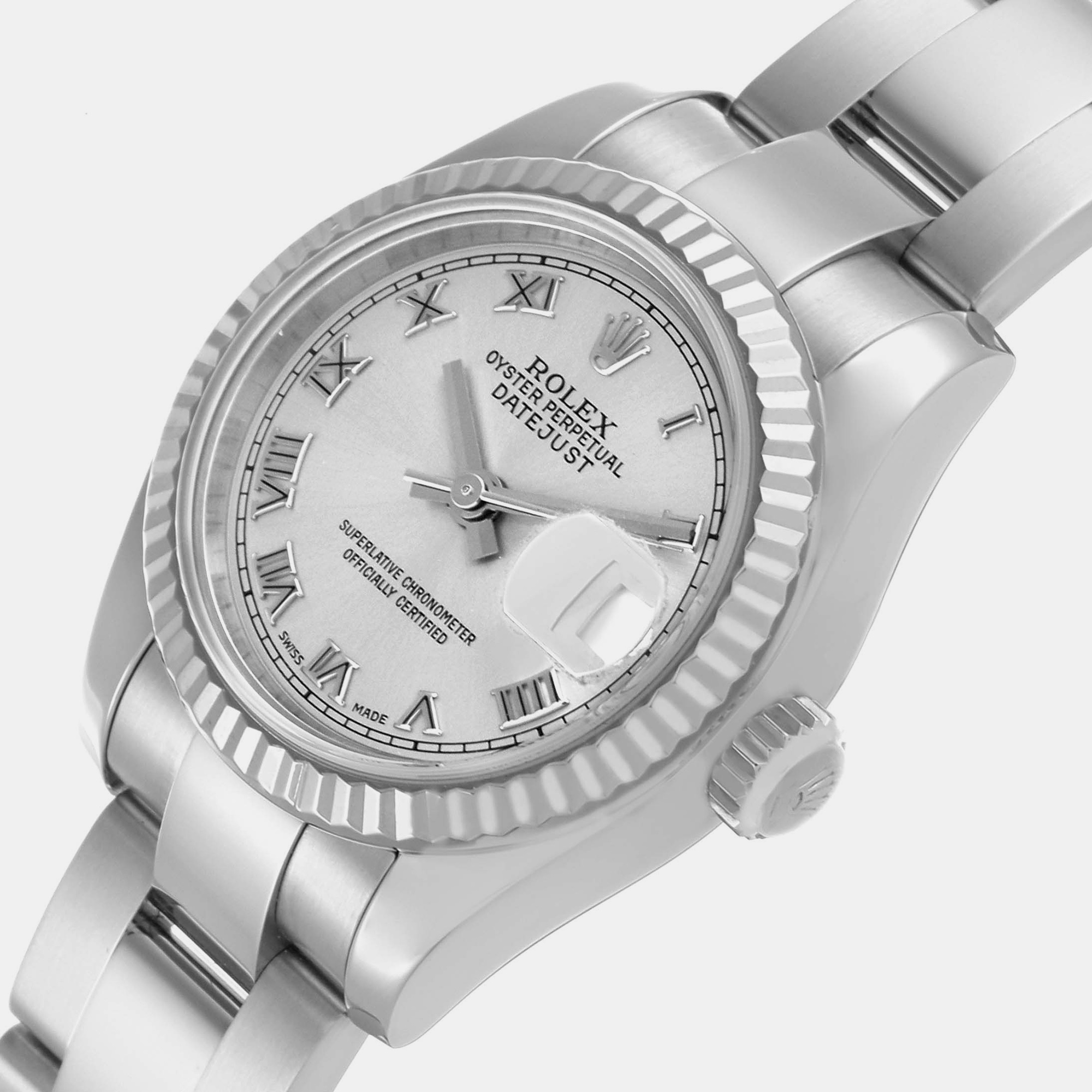 Rolex Silver 18k White Gold Stainless Steel Datejust 179174 Automatic Women's Wristwatch 26 Mm