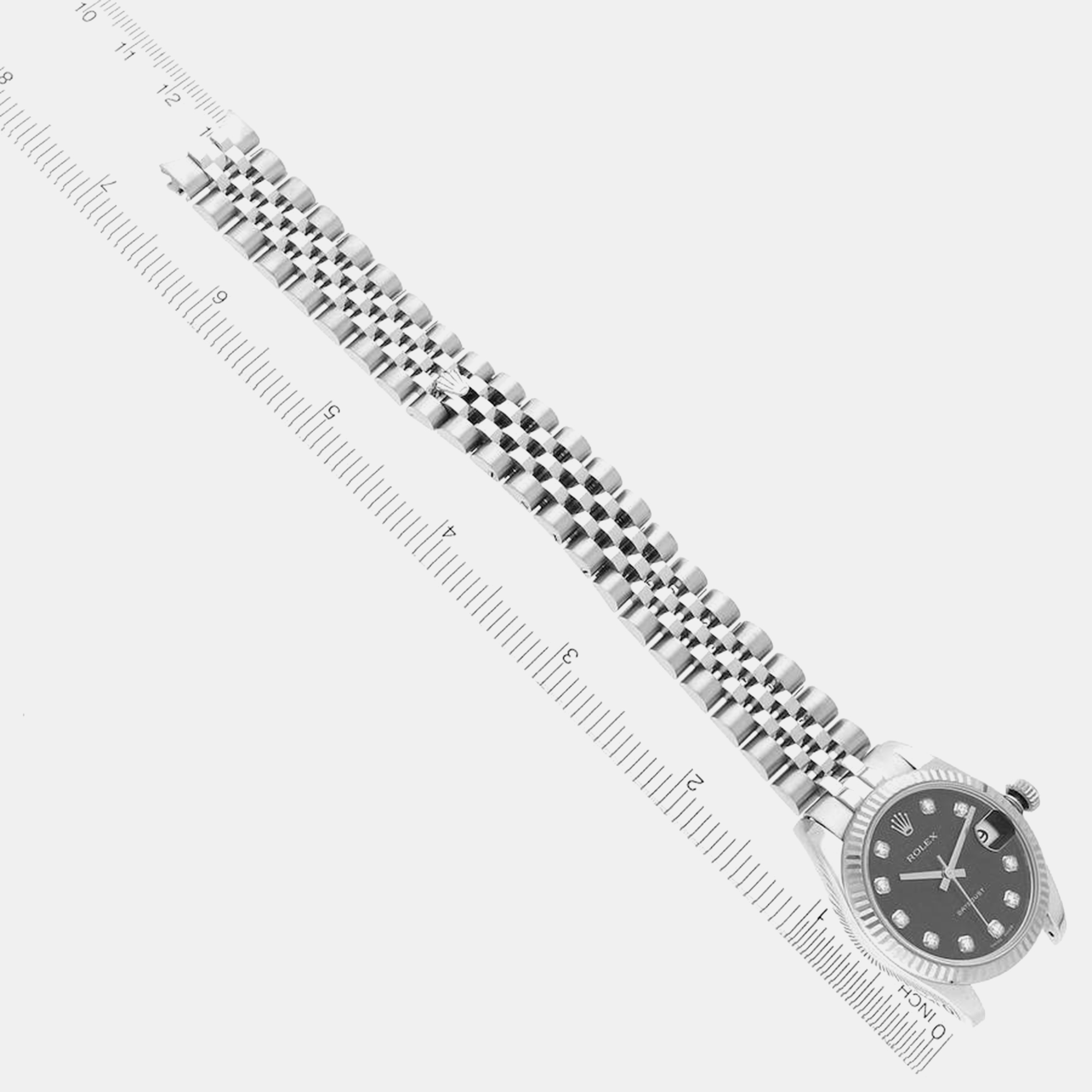 Rolex Datejust Midsize Steel White Gold Black Diamond Dial Ladies Watch 178274 31 Mm