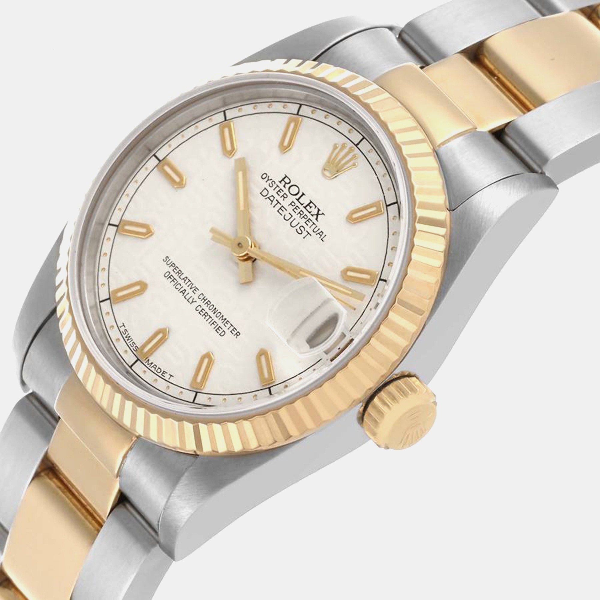 Rolex Datejust Midsize Steel Yellow Gold Ivory Dial Ladies Watch 68273 31 Mm