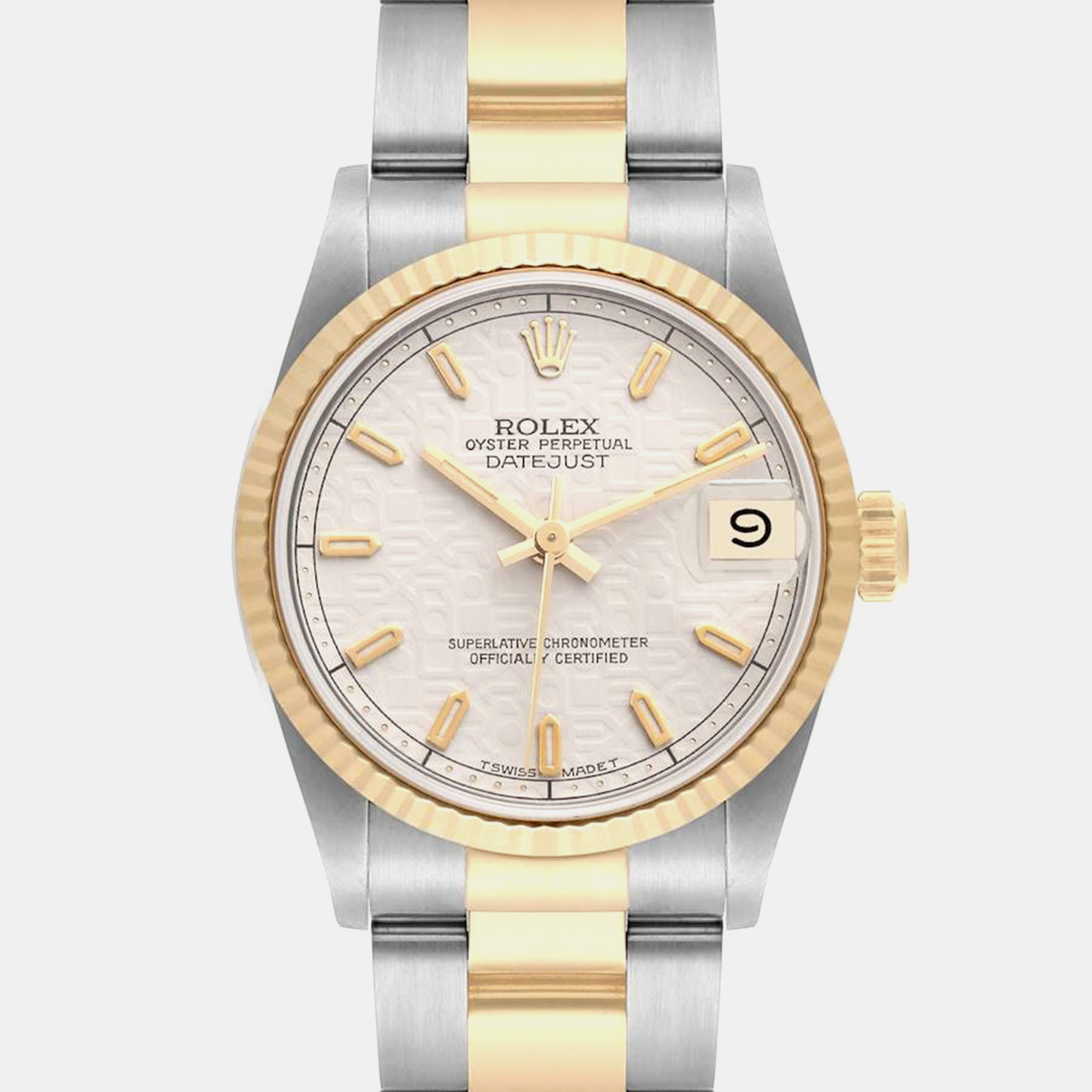 Rolex Datejust Midsize Steel Yellow Gold Ivory Dial Ladies Watch 68273 31 Mm