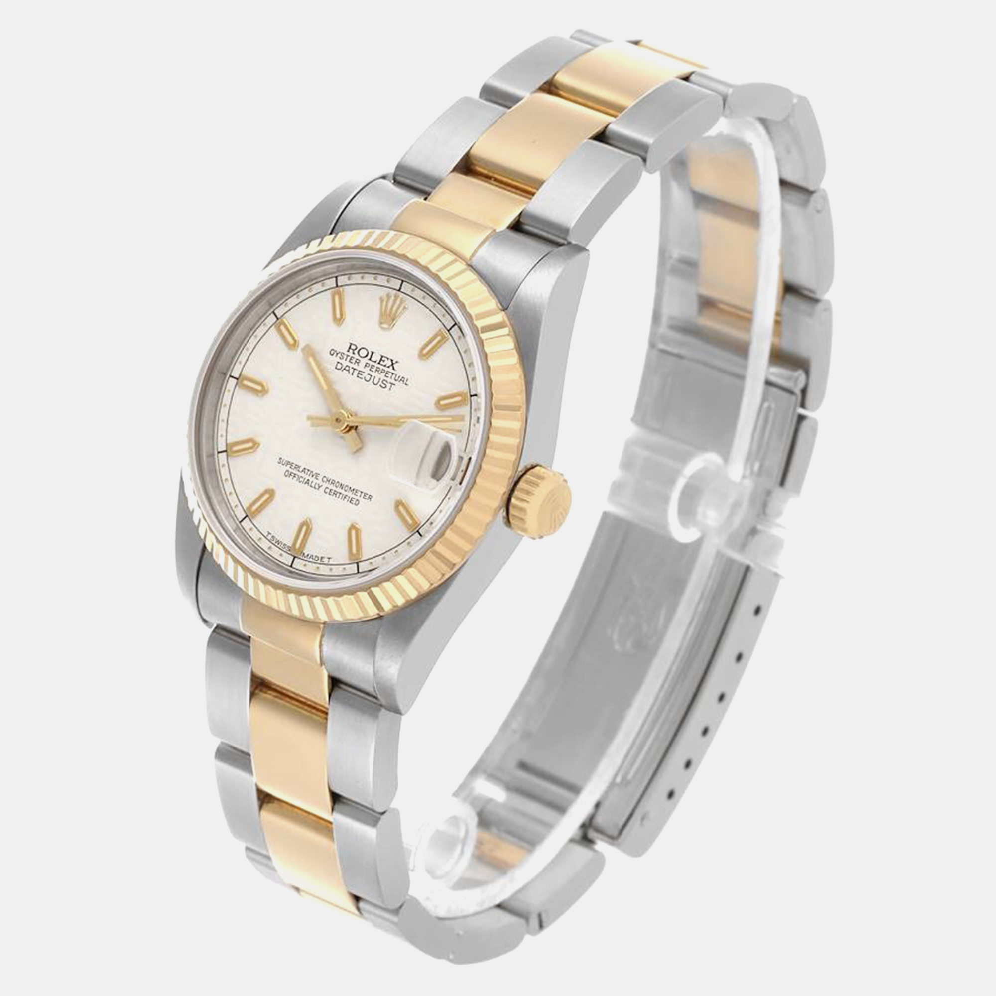 Rolex Datejust Midsize Steel Yellow Gold Ivory Dial Ladies Watch 68273 31 Mm