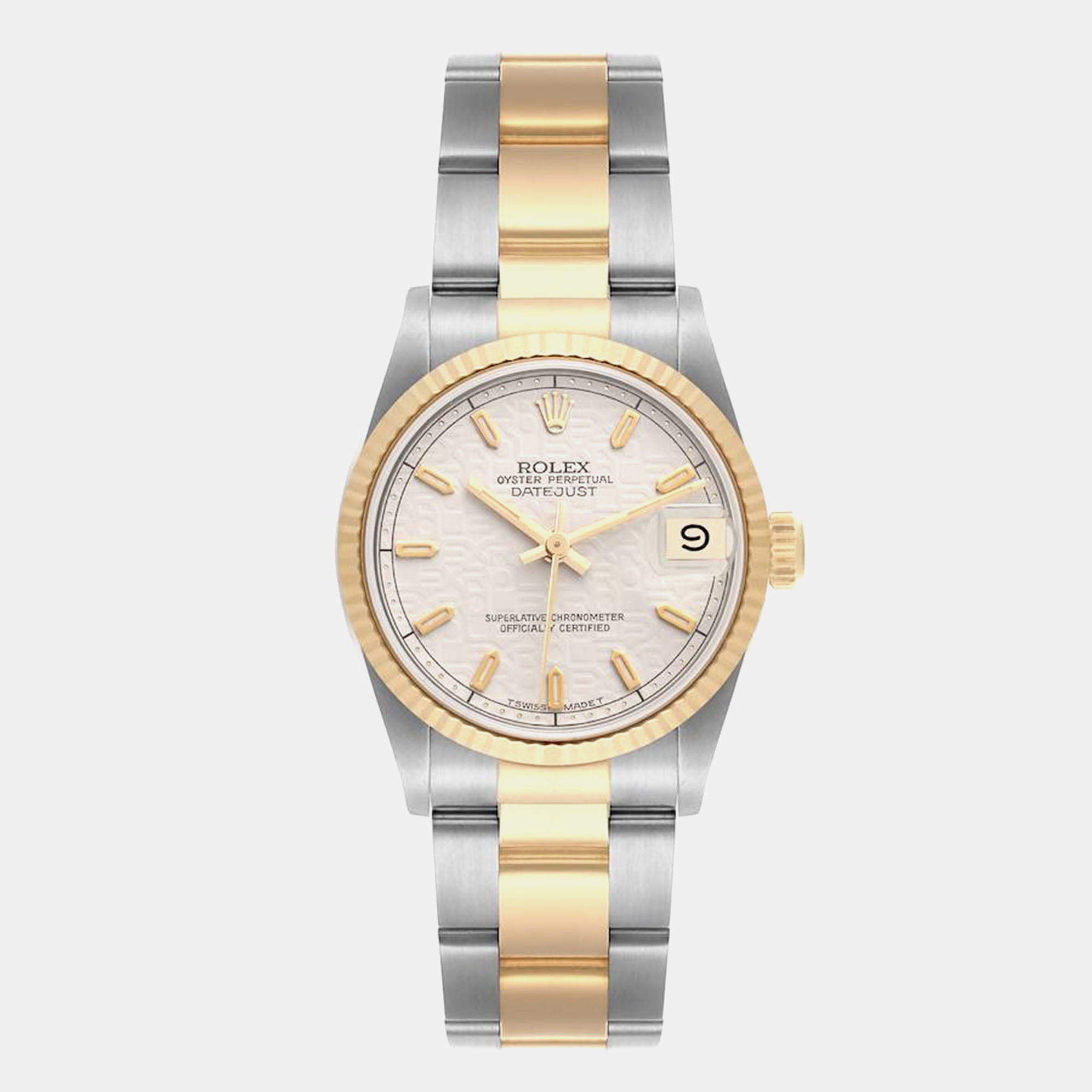 Rolex Datejust Midsize Steel Yellow Gold Ivory Dial Ladies Watch 68273 31 Mm