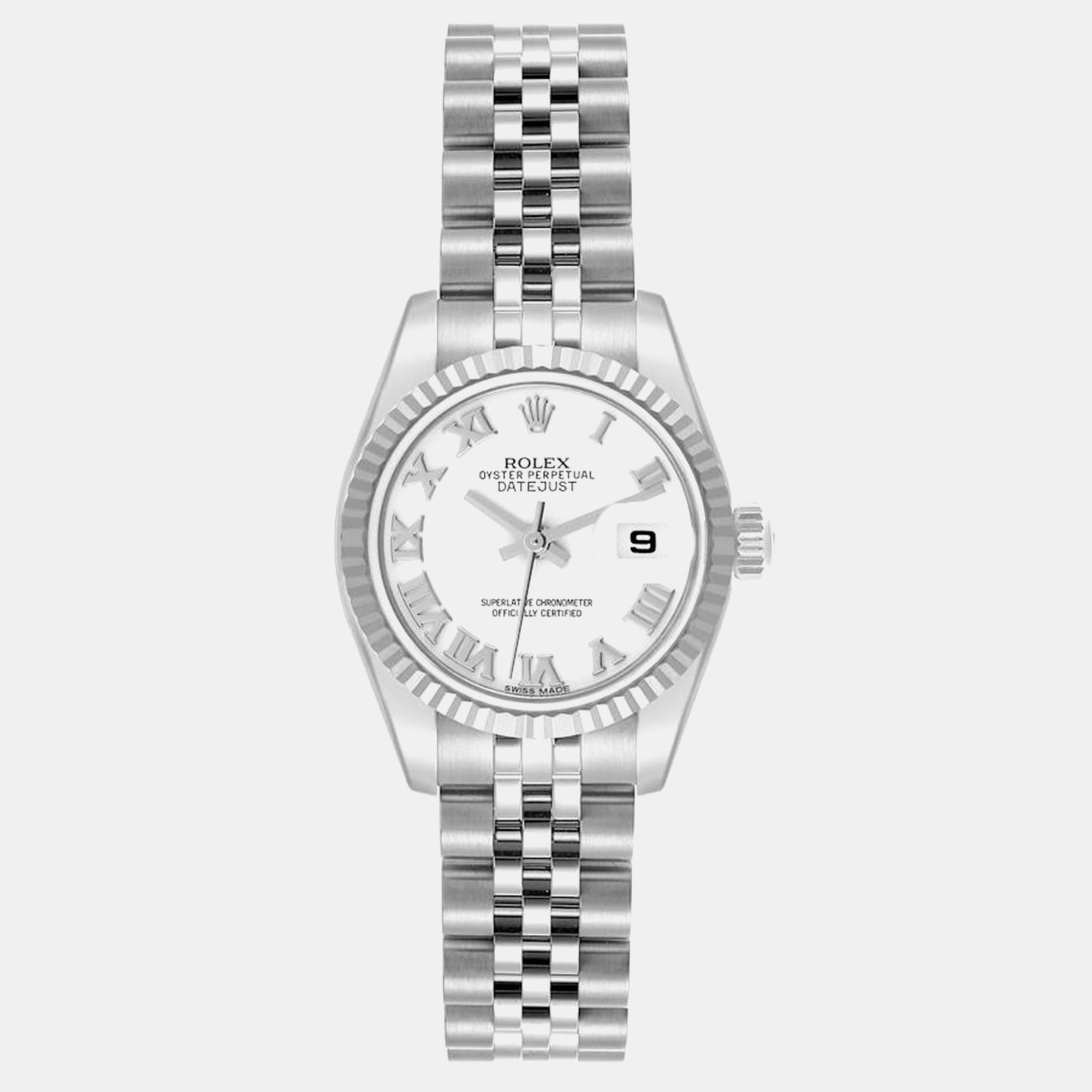 Rolex Datejust Steel White Gold White Roman Dial Ladies Watch 179174