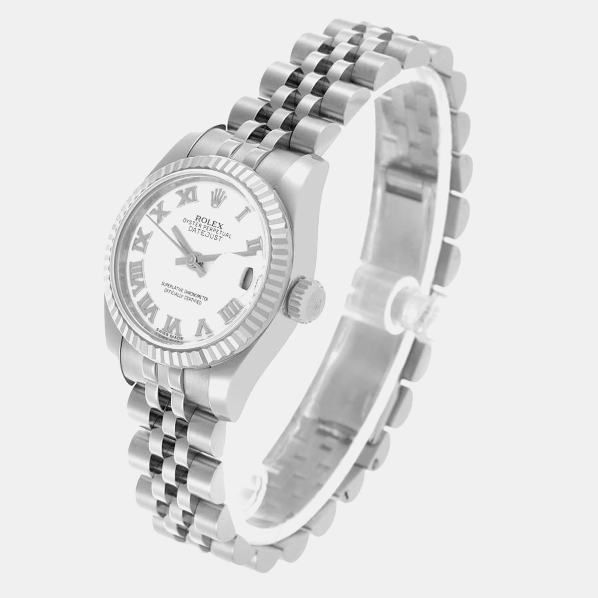 Rolex Datejust Steel White Gold White Roman Dial Ladies Watch 179174