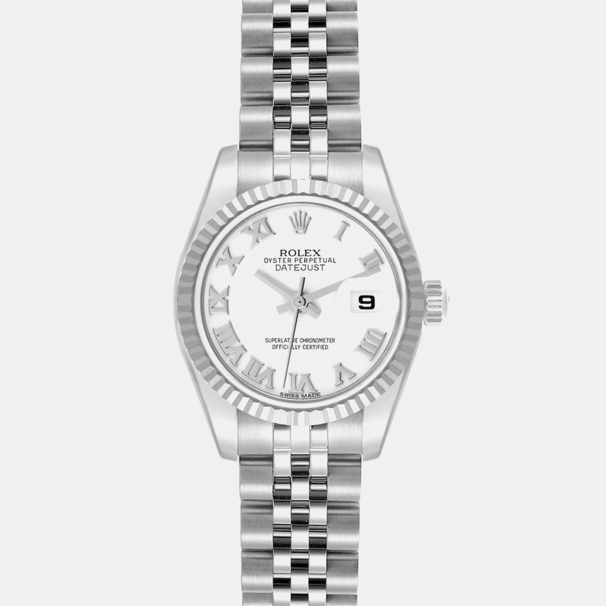 Rolex Datejust Steel White Gold White Roman Dial Ladies Watch 179174