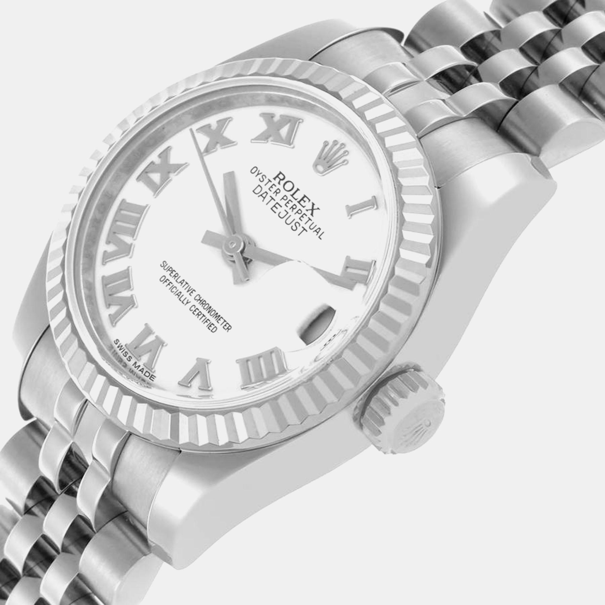 Rolex Datejust Steel White Gold White Roman Dial Ladies Watch 179174