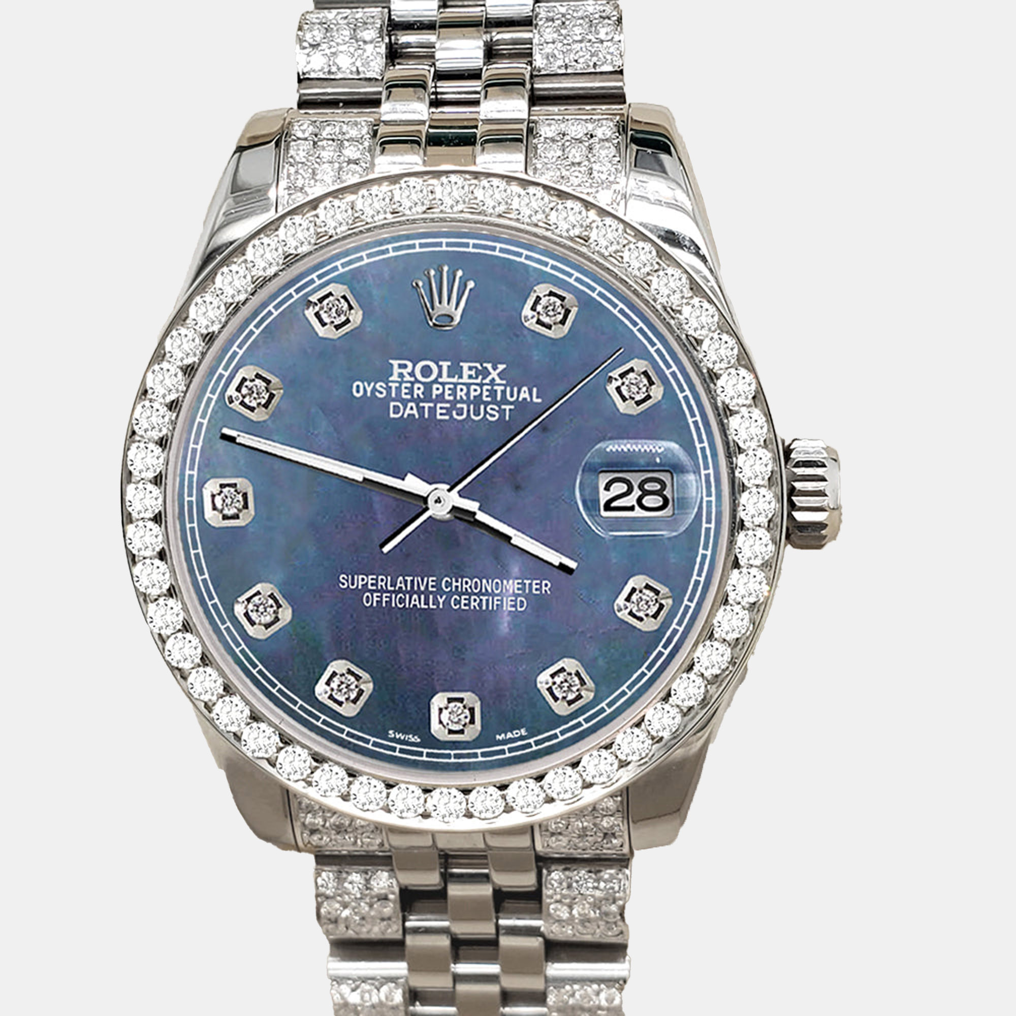 Rolex Custom Black 3.30ct Diamonds Stainless Steel Datejust 178240 Automatic Women's Wristwatch 31mm