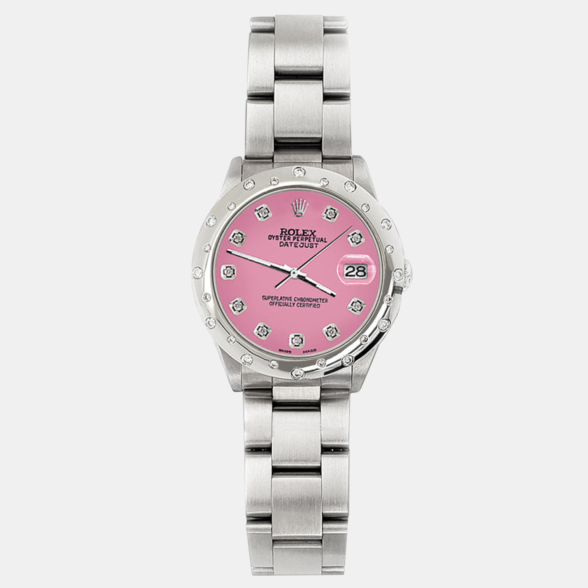 Rolex Custom Pink Diamond Stainless Steel Datejust 78240 Automatic Women's Wristwatch 31 mm
Rolex Custom Pink Diamond Stainless Steel Datejust 78240 Automatic Women's Wristwatch 31 mm