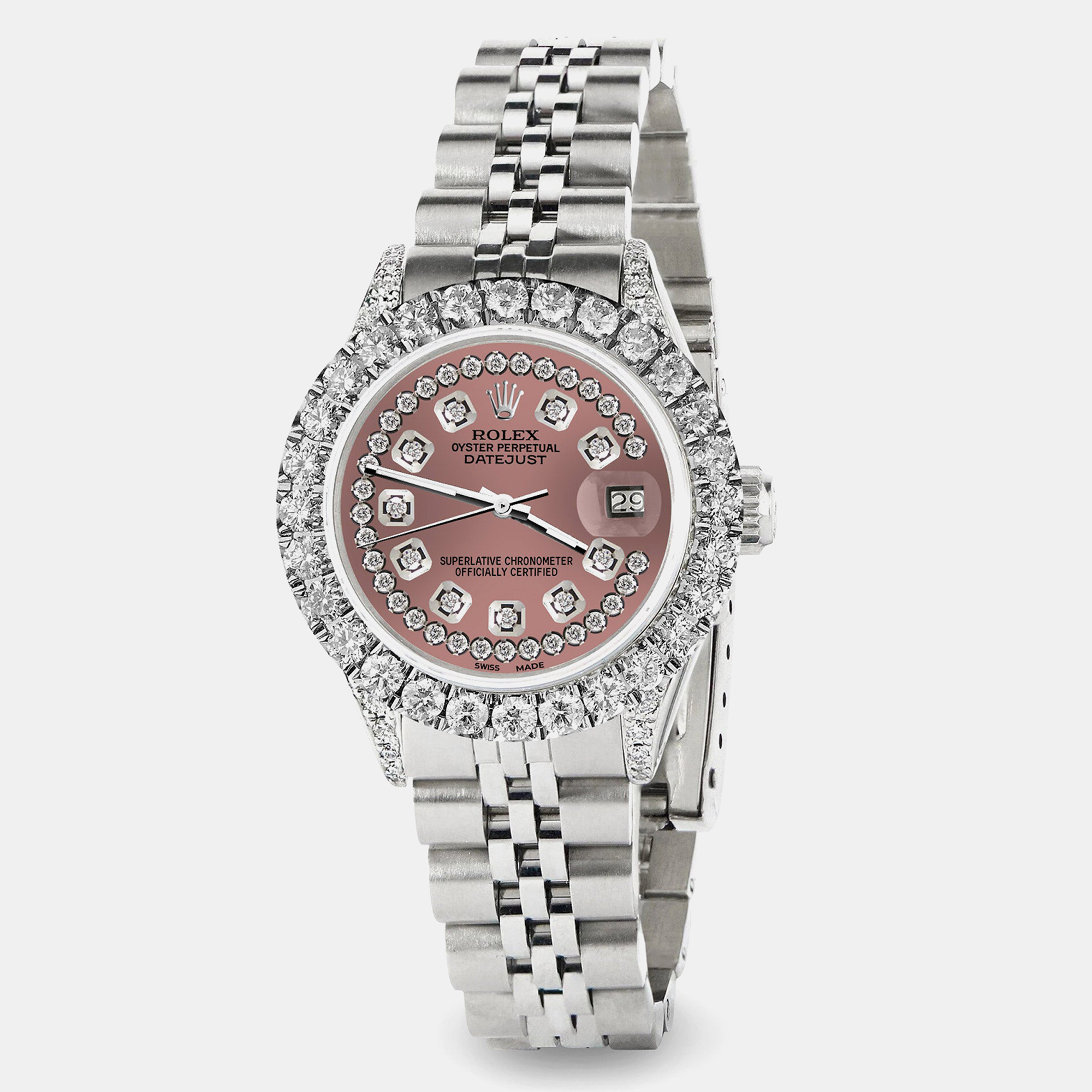 Rolex Custom Salmon 2.35CT Diamond Stainless Steel Datejust Automatic Women's Wristwatch, Pink
Rolex Custom Salmon 2.35CT Diamond Stainless Steel Datejust Automatic Women's Wristwatch, Pink