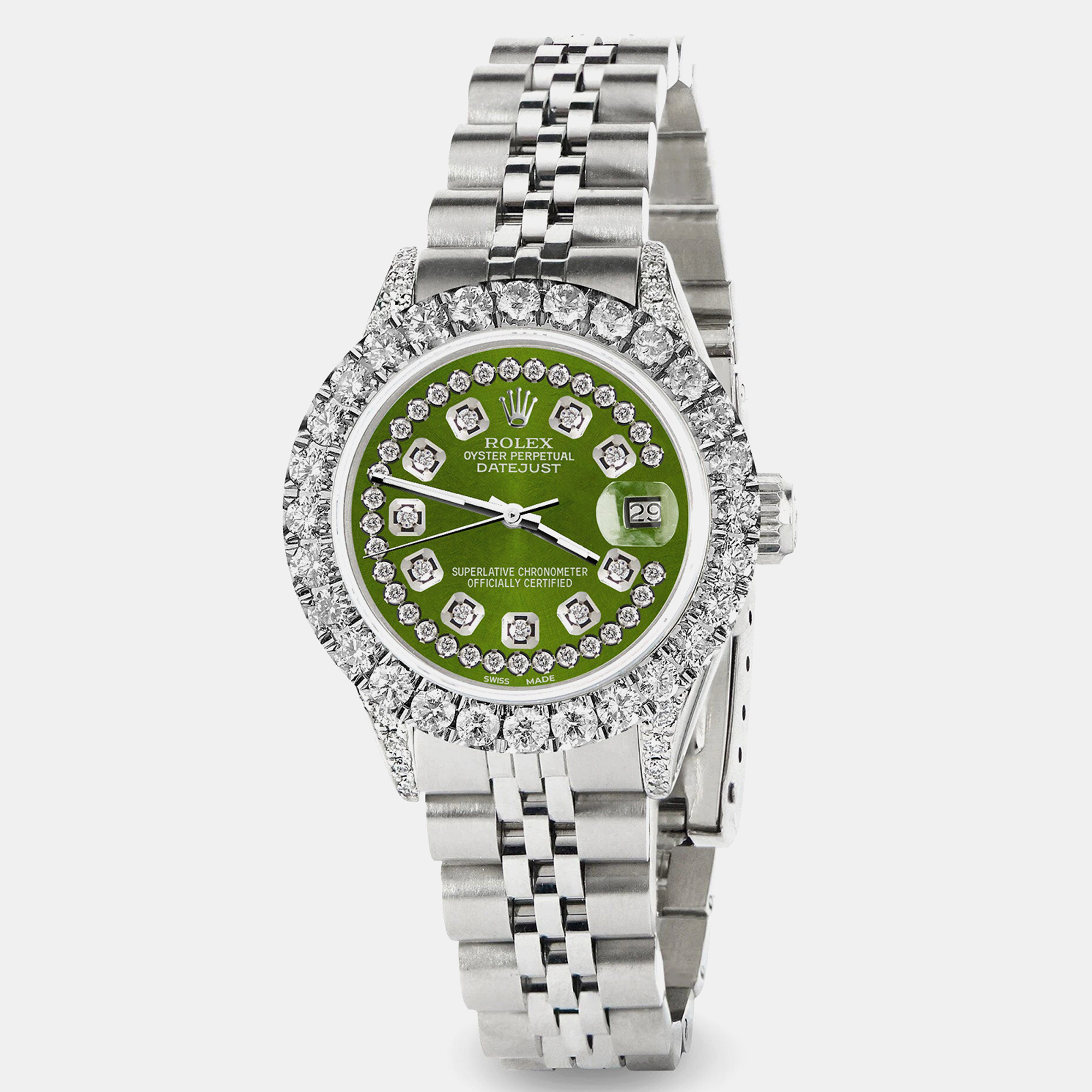 Rolex Custom Royal Green 2.35CT Diamond Stainless Steel Datejust Automatic Women's Wristwatch
Rolex Custom Royal Green 2.35CT Diamond Stainless Steel Datejust Automatic Women's Wristwatch