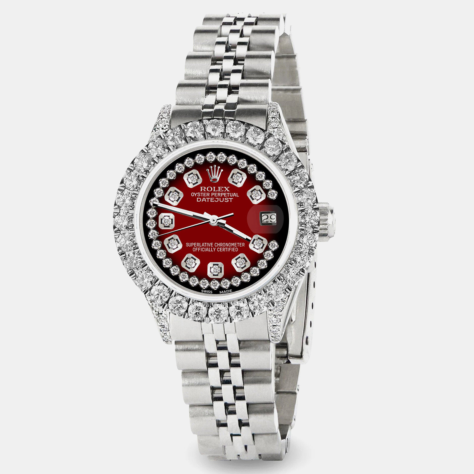 Rolex Custom Red Vignette 2.35CT Diamond Stainless Steel Datejust Automatic Women's Wristwatch
Rolex Custom Red Vignette 2.35CT Diamond Stainless Steel Datejust Automatic Women's Wristwatch