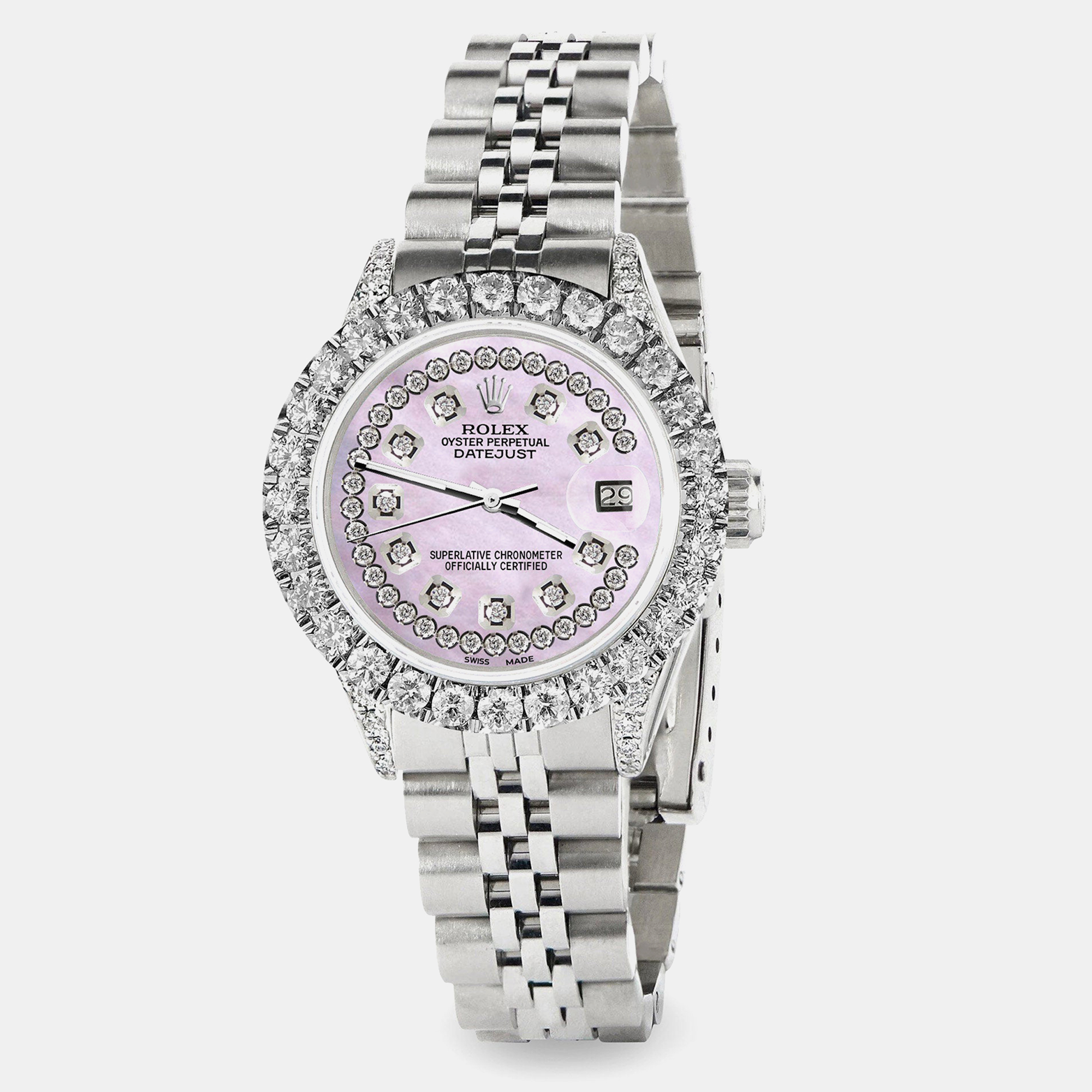 Rolex Custom Pink Pearl 2.35CT Diamond Stainless Steel Datejust  Automatic Women's Wristwatch 26mm