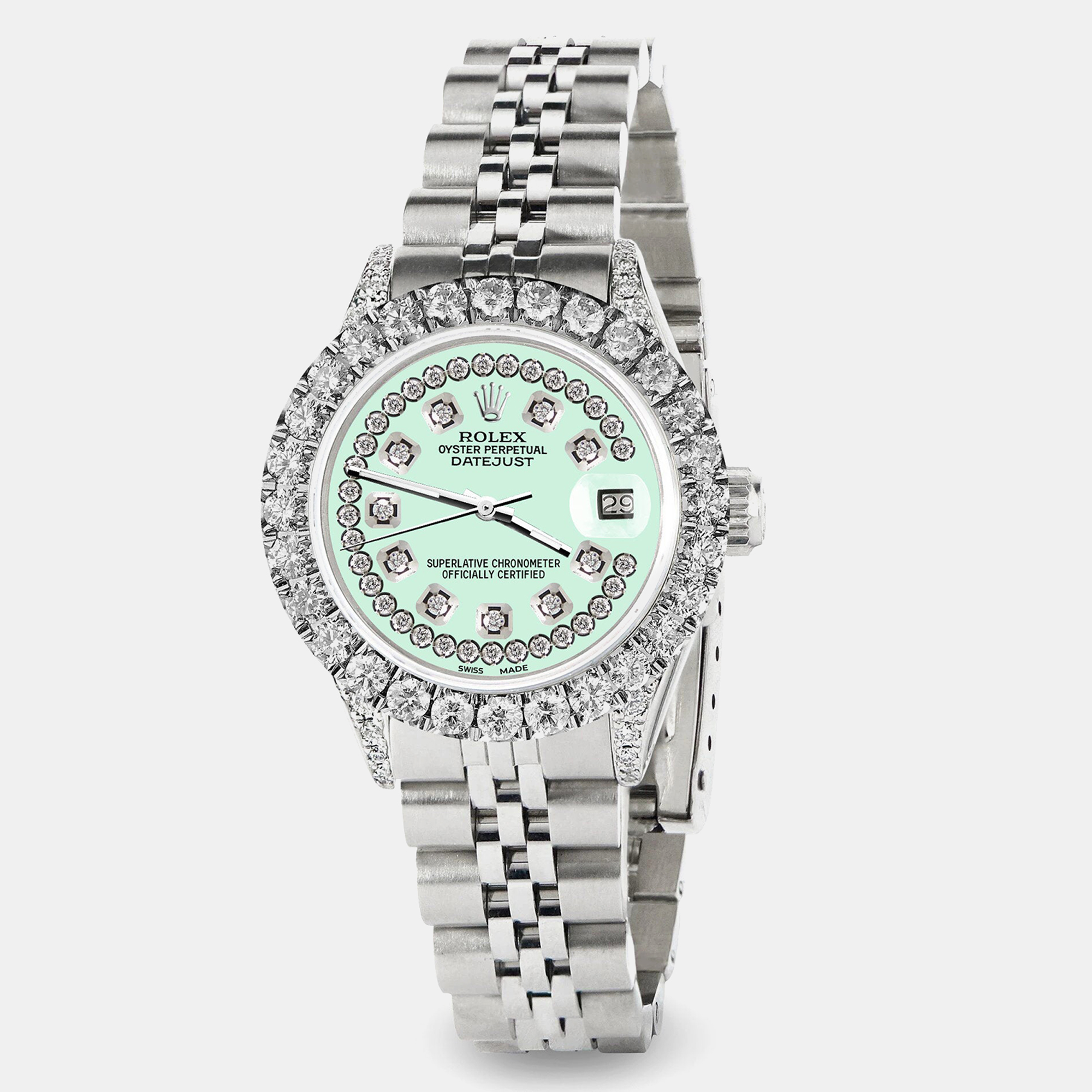 Rolex Custom Malachite 2.35CT Diamond Stainless Steel Datejust  Automatic Women's Wristwatch 26mm