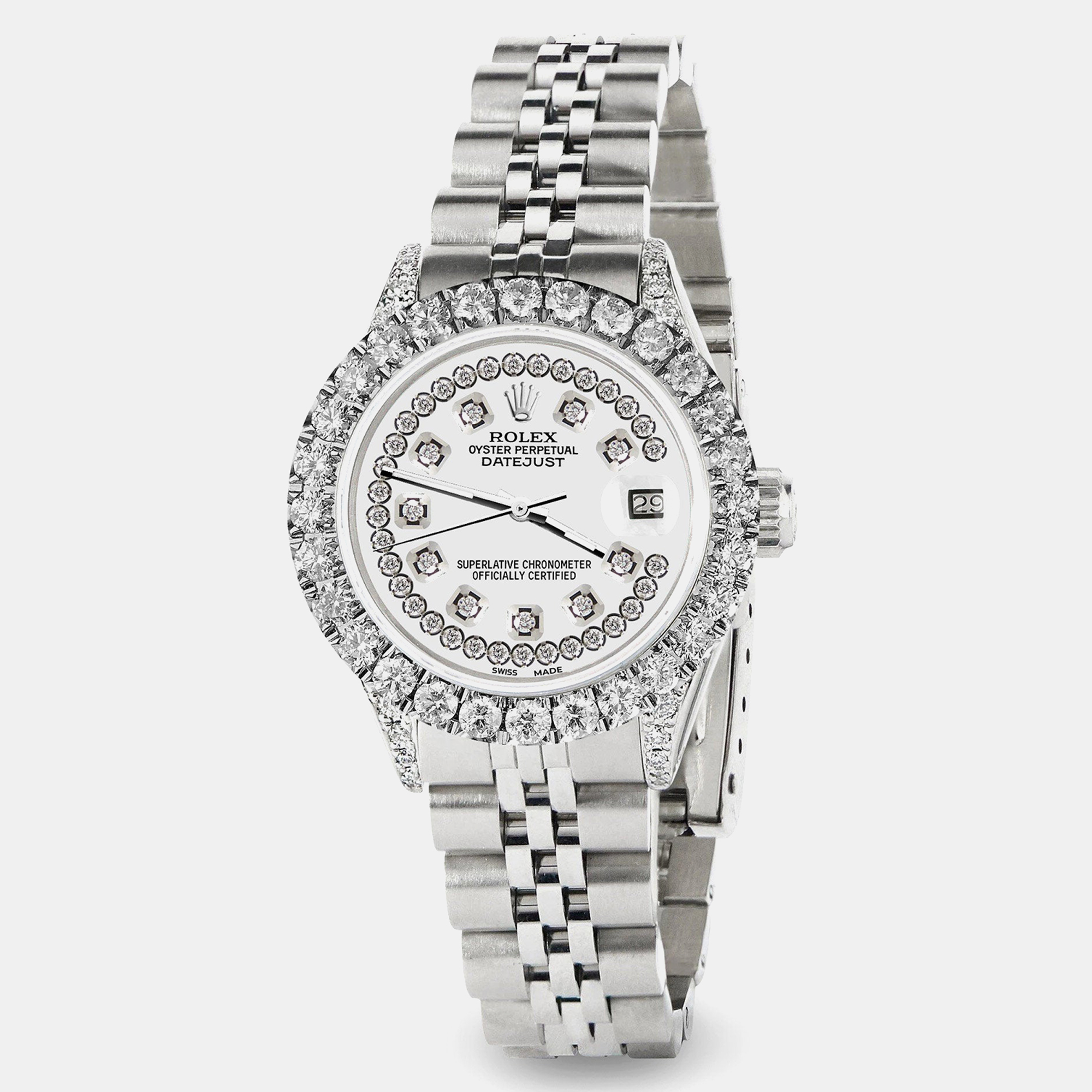 Rolex Custom Ivory 2.35CT Diamond Stainless Steel Datejust  Automatic Women's Wristwatch 26mm