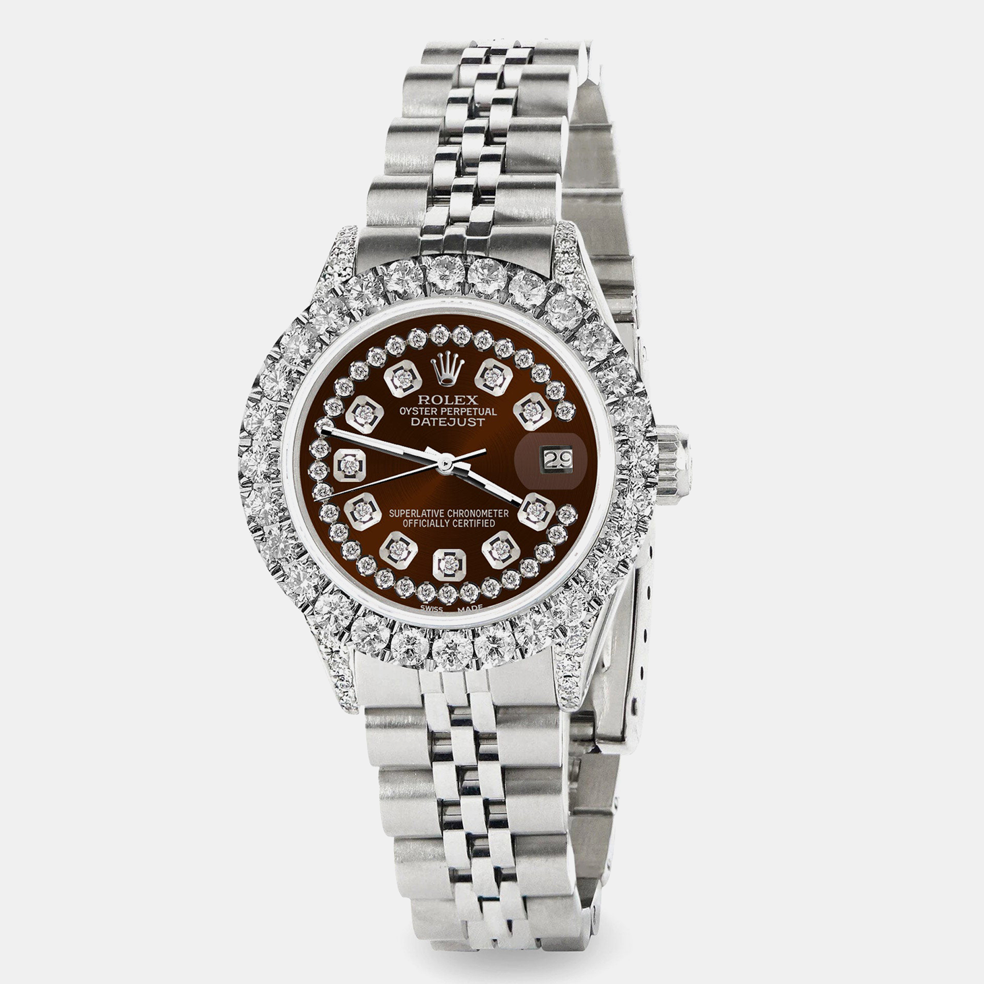 Rolex Custom Chocolate 2.35CT Diamond Stainless Steel Datejust  Automatic Women's Wristwatch 26mm