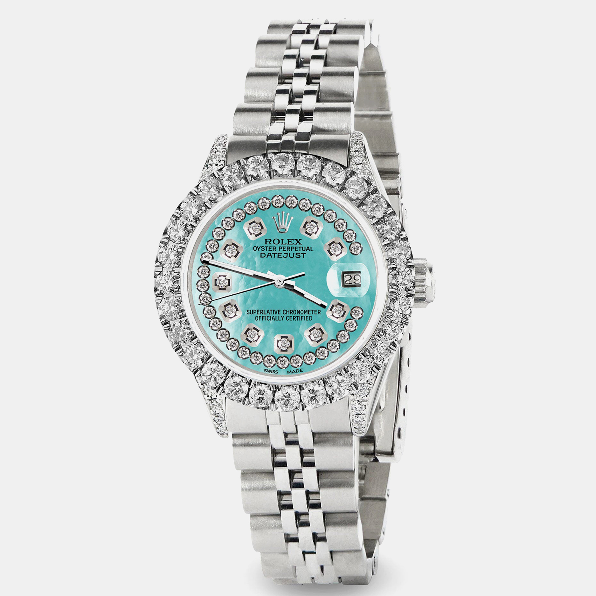 Rolex Custom Aquamarine MOP 2.35CT Diamond Stainless Steel Datejust  Automatic Women's Wristwatch 26mm