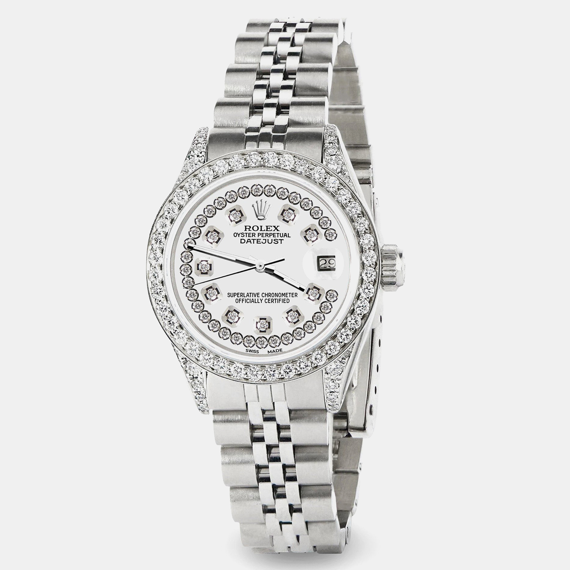 Rolex Custom Ivory Diamond Stainless Steel Datejust  Automatic Women's Wristwatch 26mm