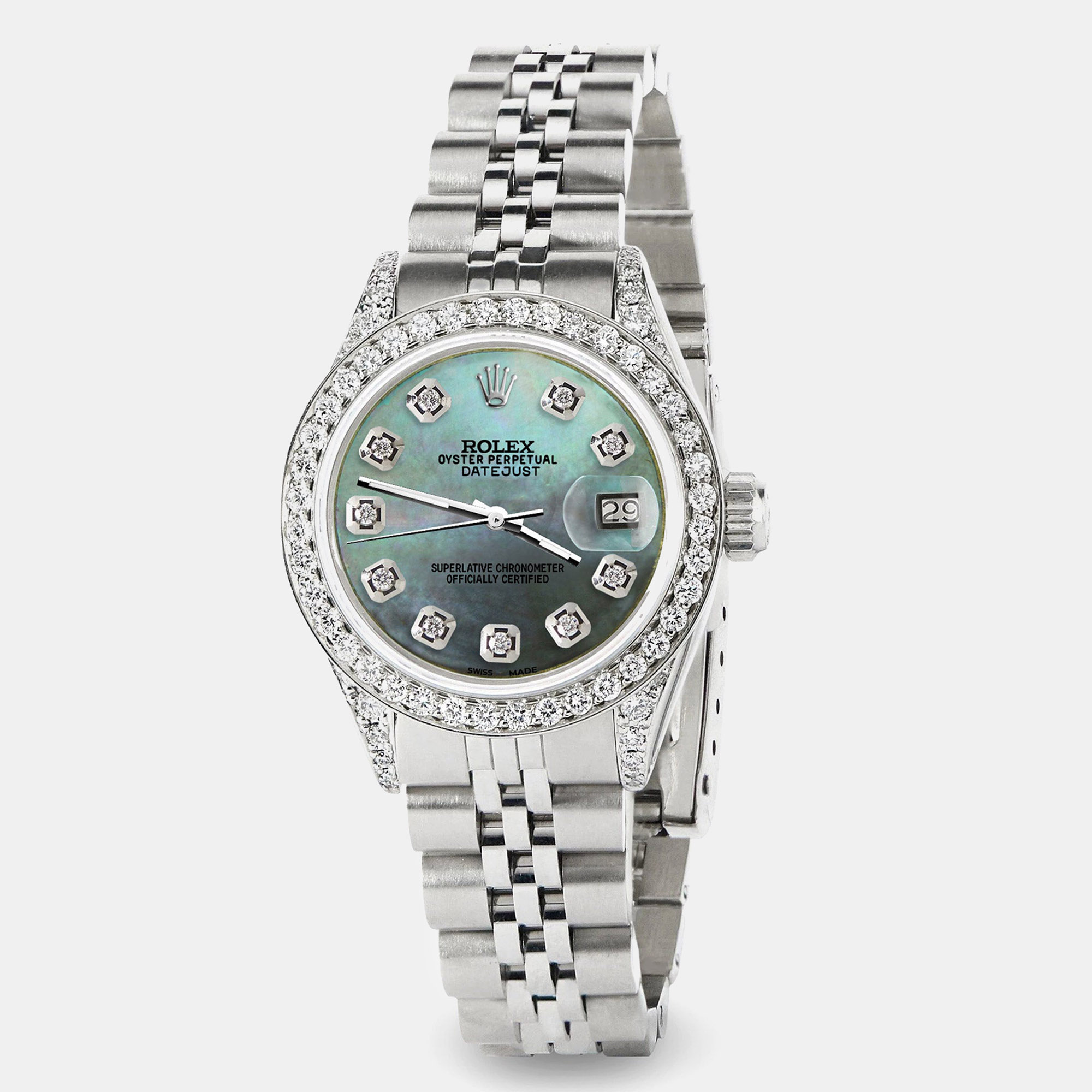 Rolex Custom Pearl Diamond Stainless Steel Datejust Automatic Women's Wristwatch, Green
Rolex Custom Pearl Diamond Stainless Steel Datejust Automatic Women's Wristwatch, Green