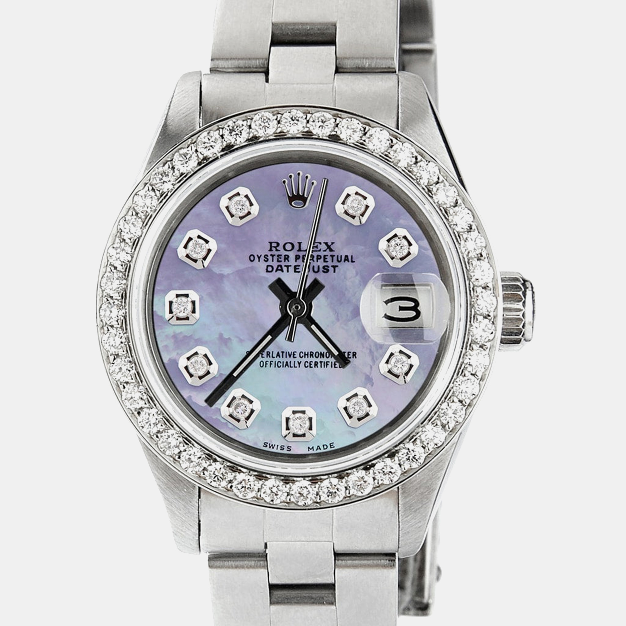Rolex Customised Aqua MOP Diamond Stainless Steel Datejust  Automatic Women's Wristwatch 26mm