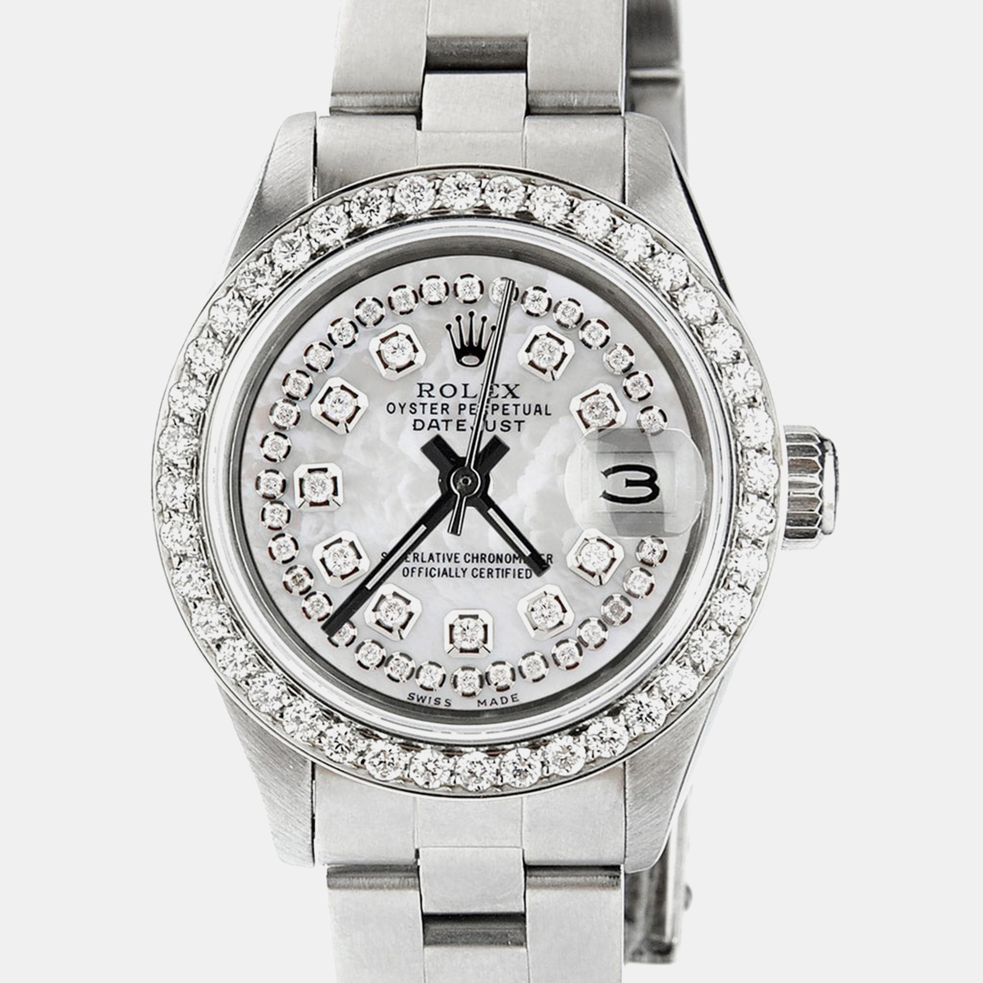 Rolex Customised White MOP Diamond Stainless Steel Datejust Automatic Women's Wristwatch, Silver
Rolex Customised White MOP Diamond Stainless Steel Datejust Automatic Women's Wristwatch, Silver