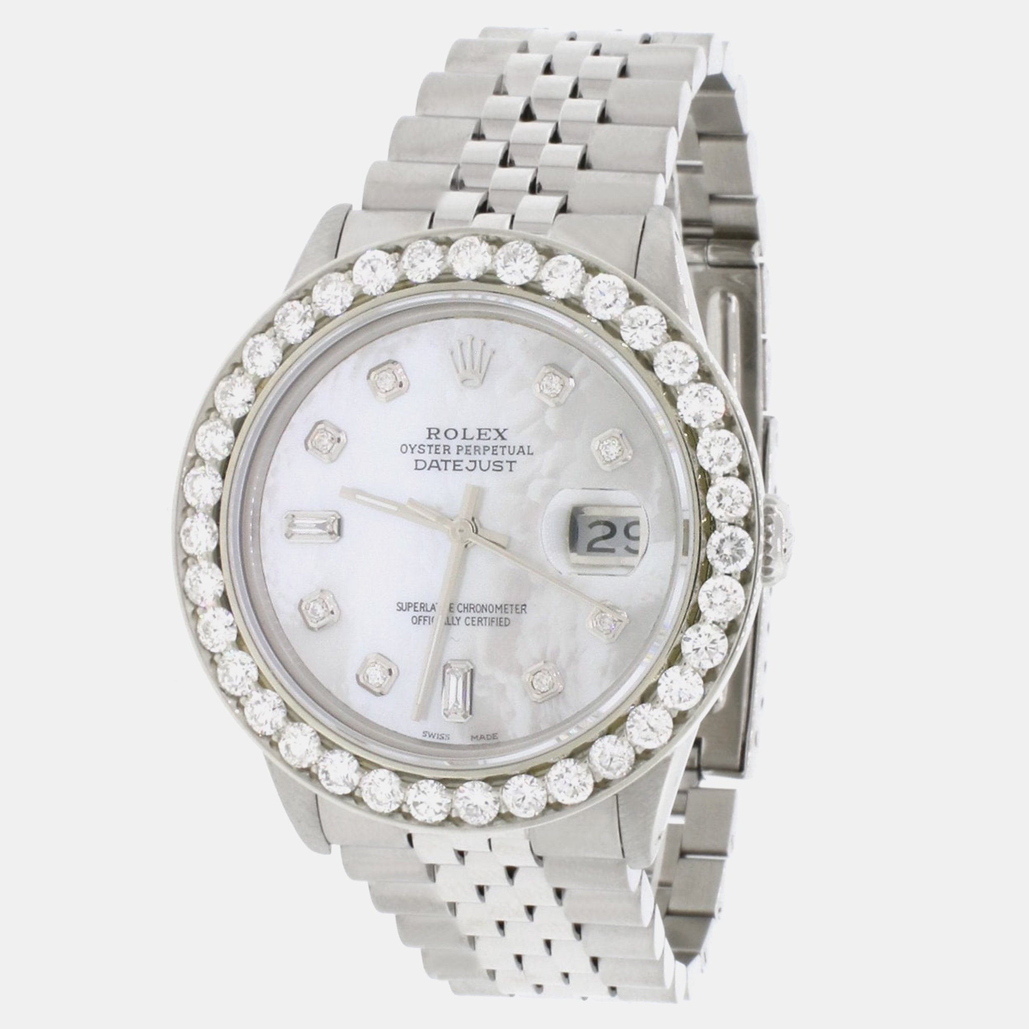 Rolex Customised  MOP 3.65CT Diamond Stainless Steel Datejust  Automatic Men's Wristwatch 36mm