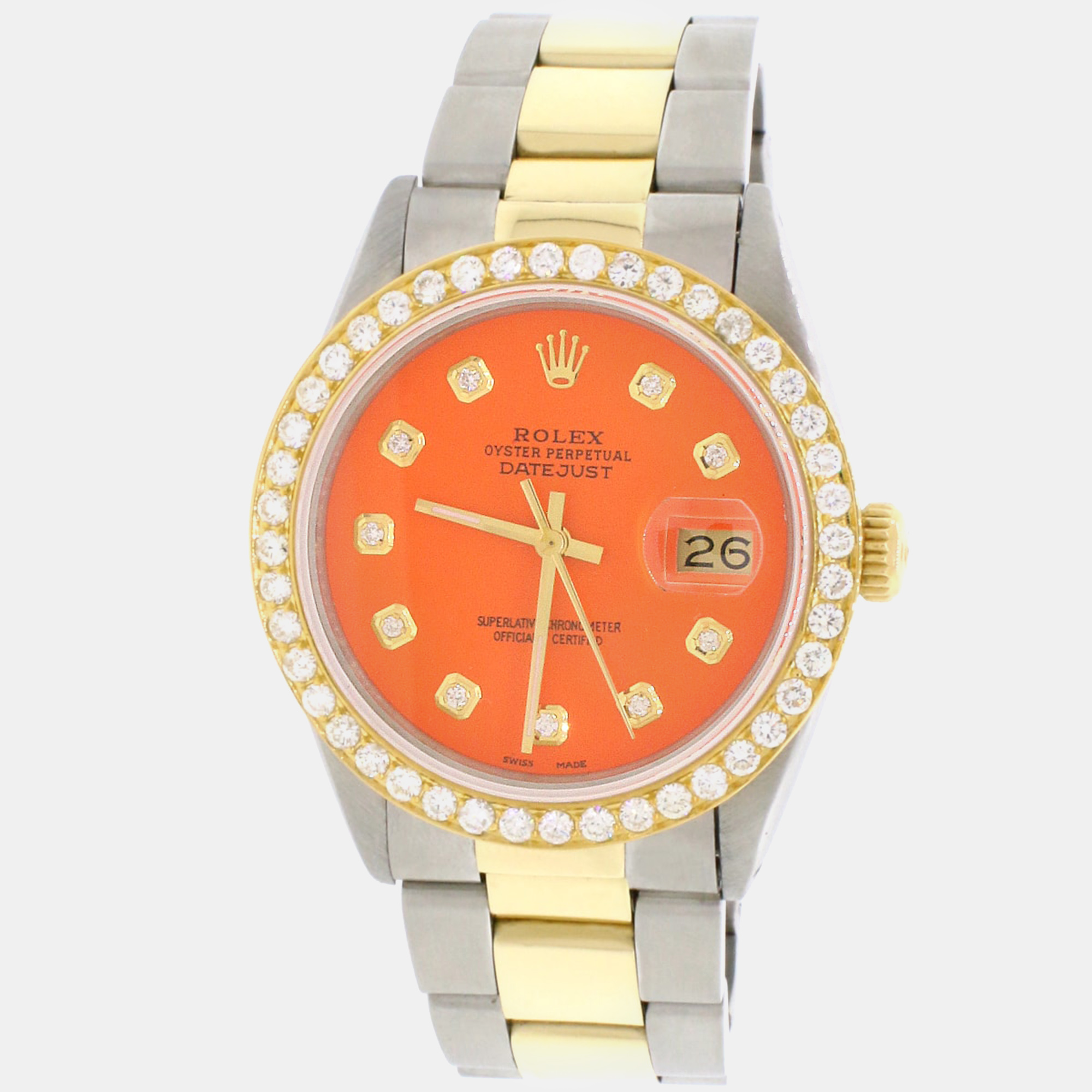 Rolex Customised Orange Diamond 18K Yellow Gold Stainless Steel Datejust  Automatic Men's Wristwatch 36mm
