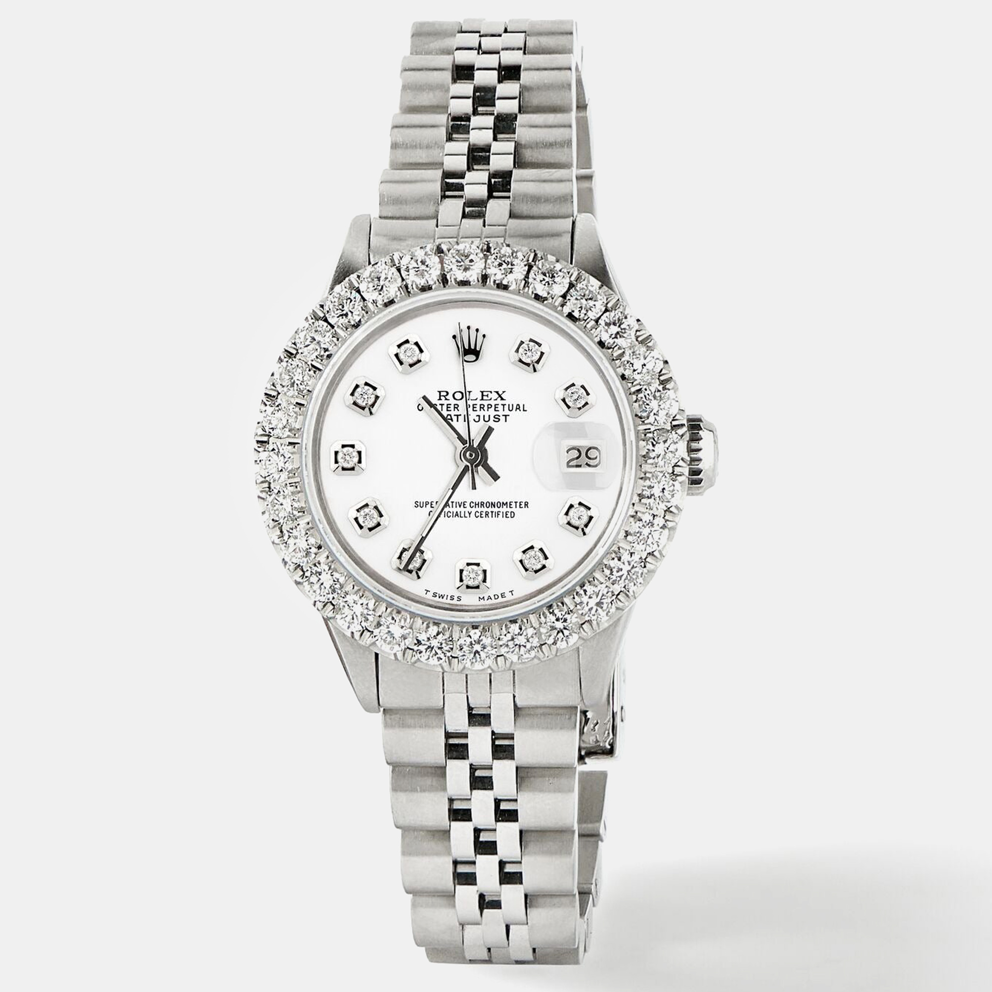 Rolex Customised White 2CT Diamond Stainless Steel Datejust  Automatic Women's Wristwatch 26mm