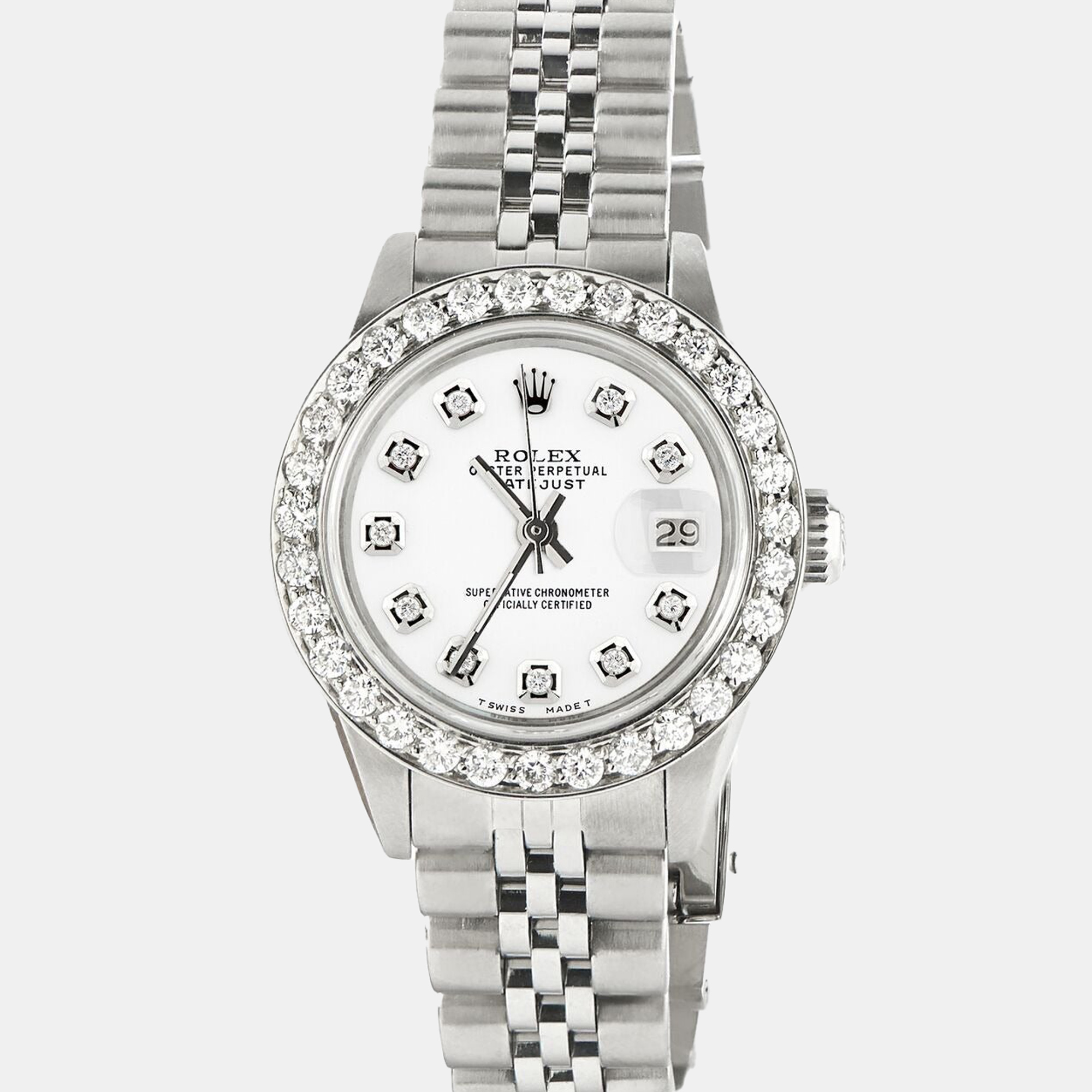 Rolex Customised White 1.3CT Diamond Stainless Steel Datejust Automatic Women's Wristwatch
Rolex Customised White 1.3CT Diamond Stainless Steel Datejust Automatic Women's Wristwatch