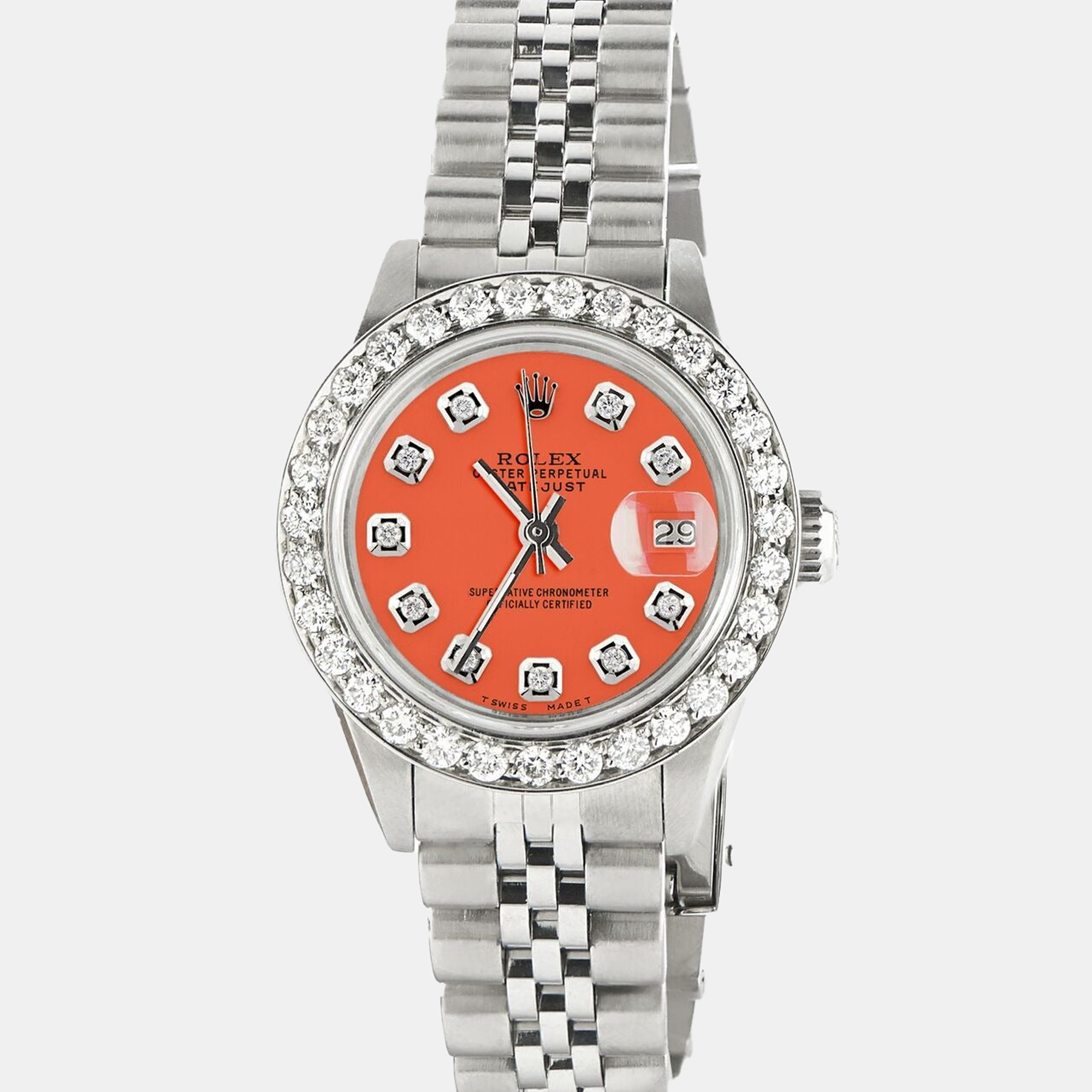 Rolex Customised Orange 1.3CT Diamond Stainless Steel Datejust Automatic Women's Wristwatch
Rolex Customised Orange 1.3CT Diamond Stainless Steel Datejust Automatic Women's Wristwatch