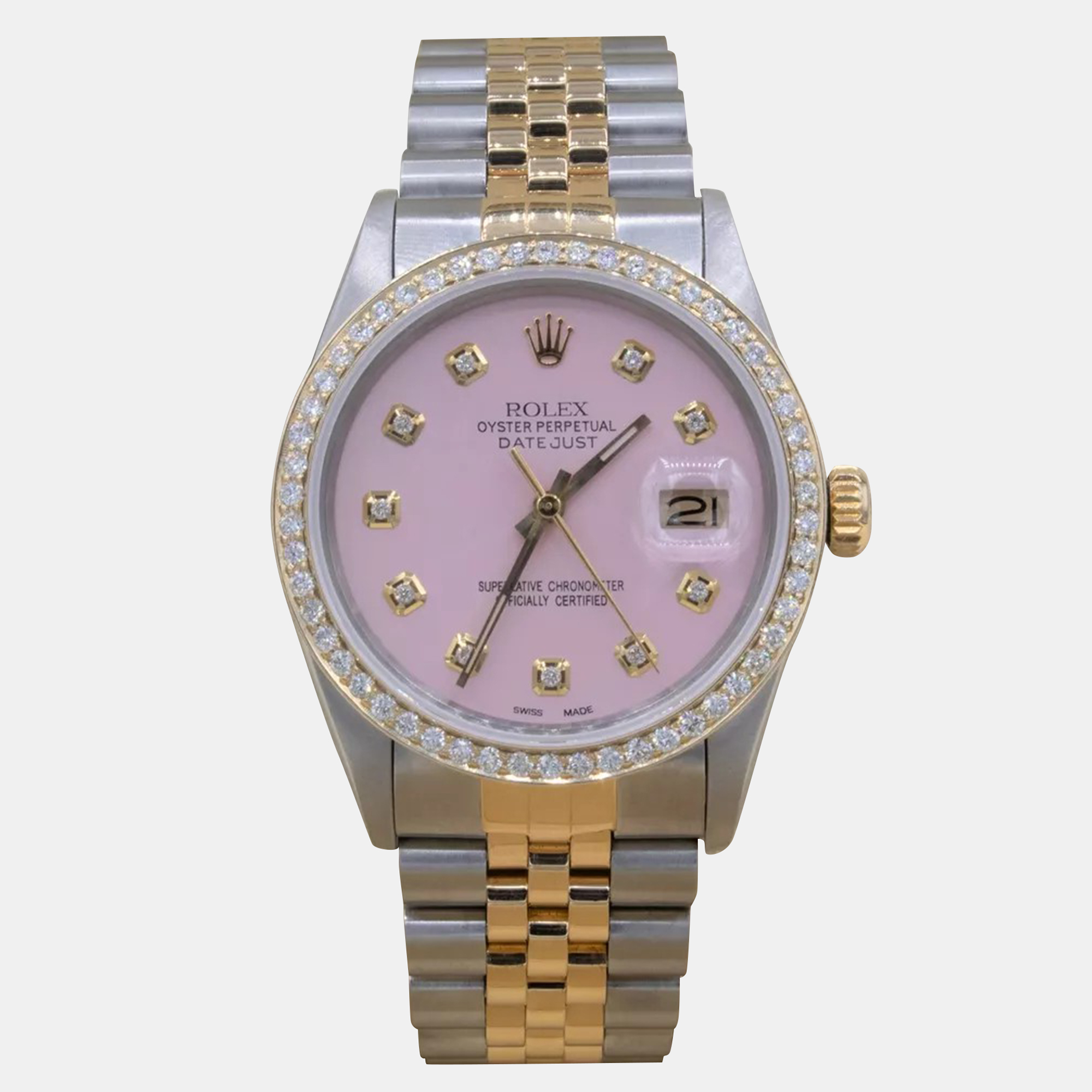 Rolex Customised Pink 1.15CT Diamond 18K Yellow Gold Stainless Steel Datejust  Automatic Men's Wristwatch 36mm