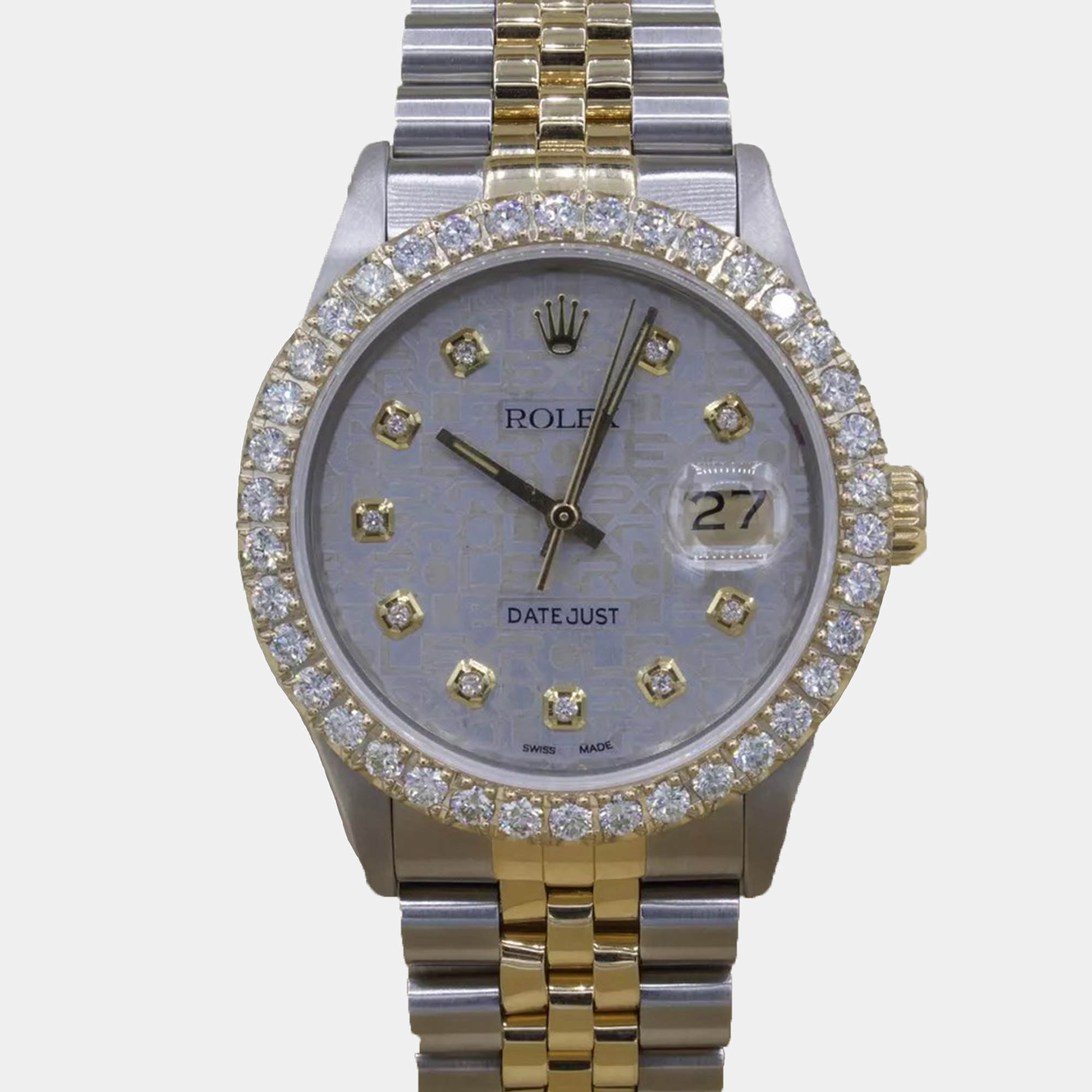 Rolex Customised Grey 3CT Diamond 18K Yellow Gold Datejust  Automatic Men's Wristwatch 36mm