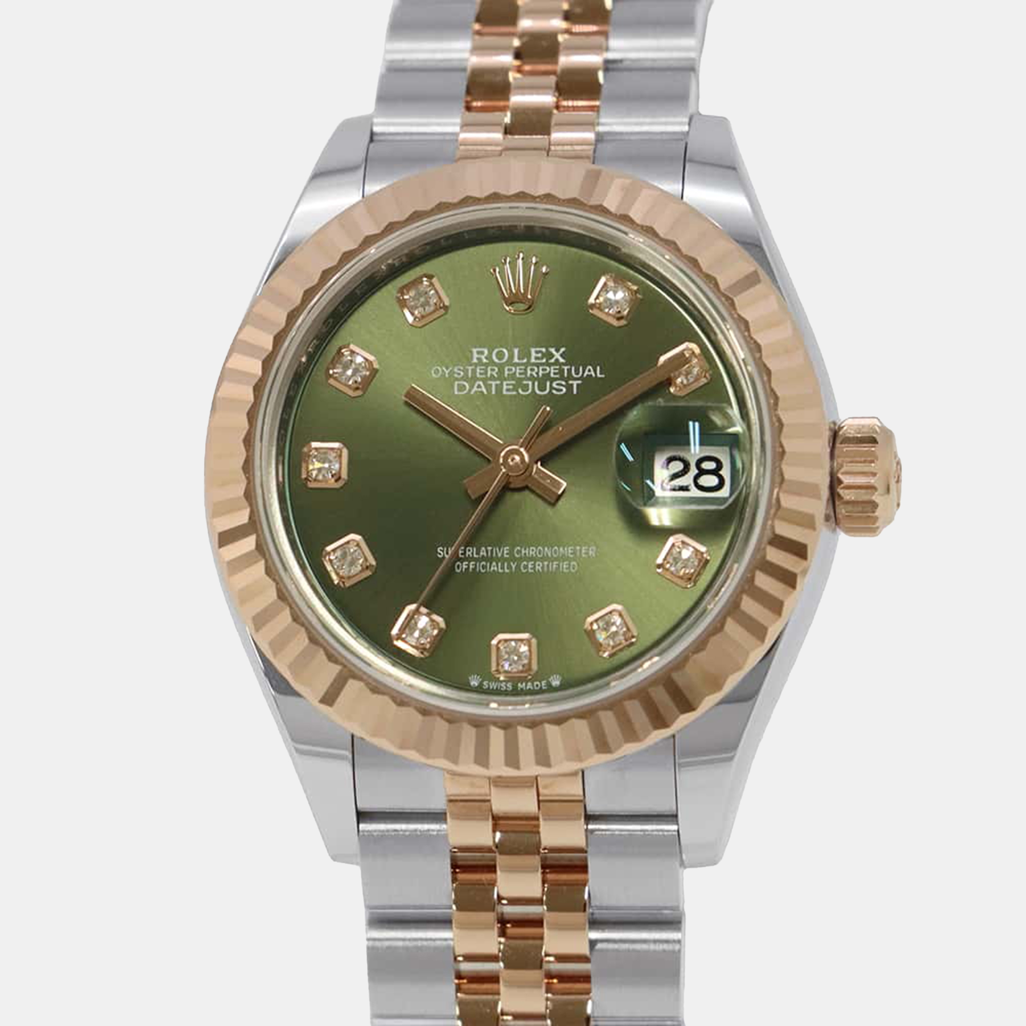 Rolex Green Diamond 18k Rose Gold Stainless Steel Datejust 279171 Automatic Women's Wristwatch 28 mm
Rolex Green Diamond 18k Rose Gold Stainless Steel Datejust 279171 Automatic Women's Wristwatch 28 mm